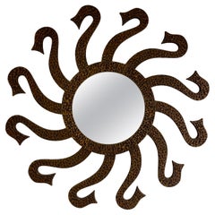 Hammered Brass Mirror Octopus by Luciano Frigerio. Italy, 1970s