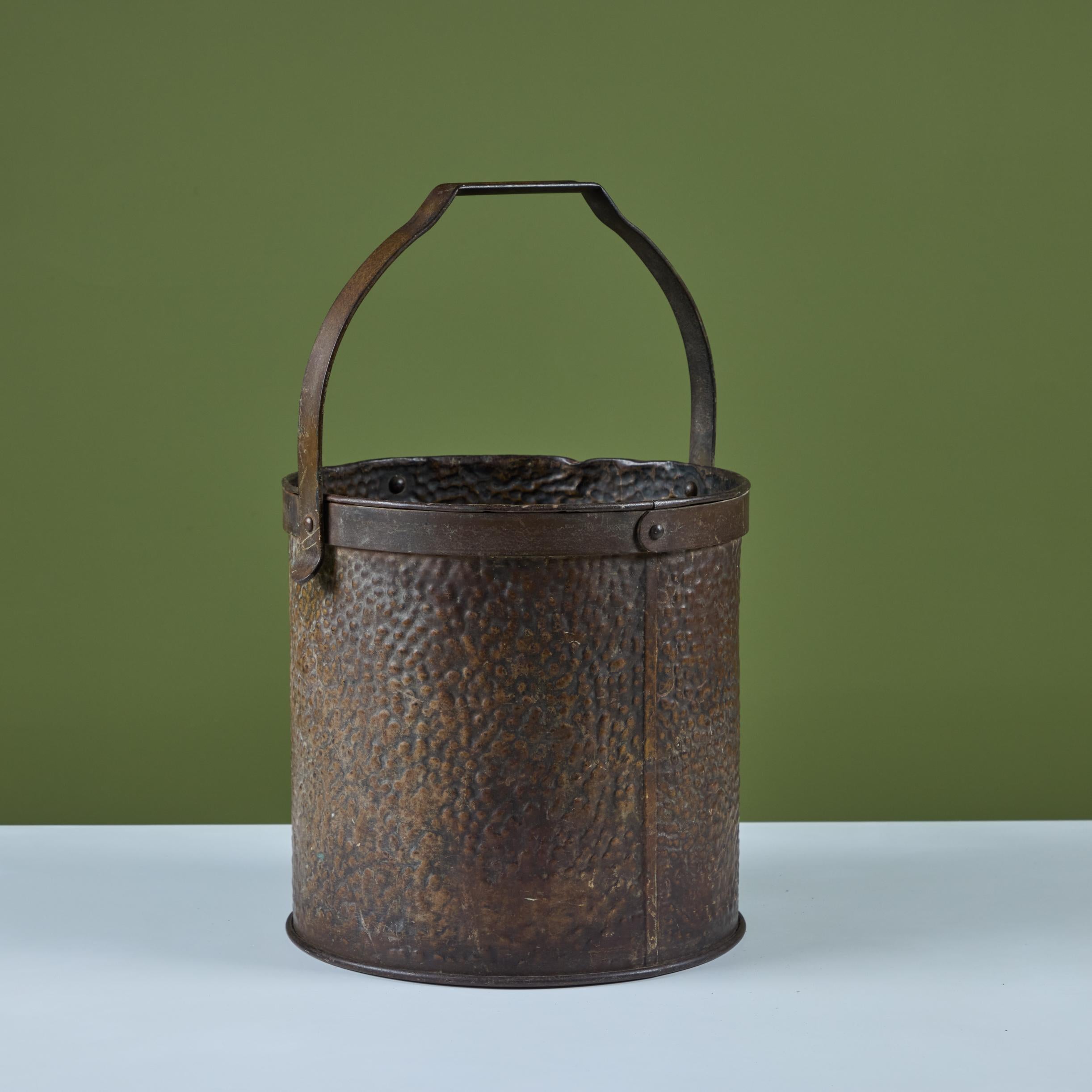 Hammered Brass Pail In Good Condition In Los Angeles, CA