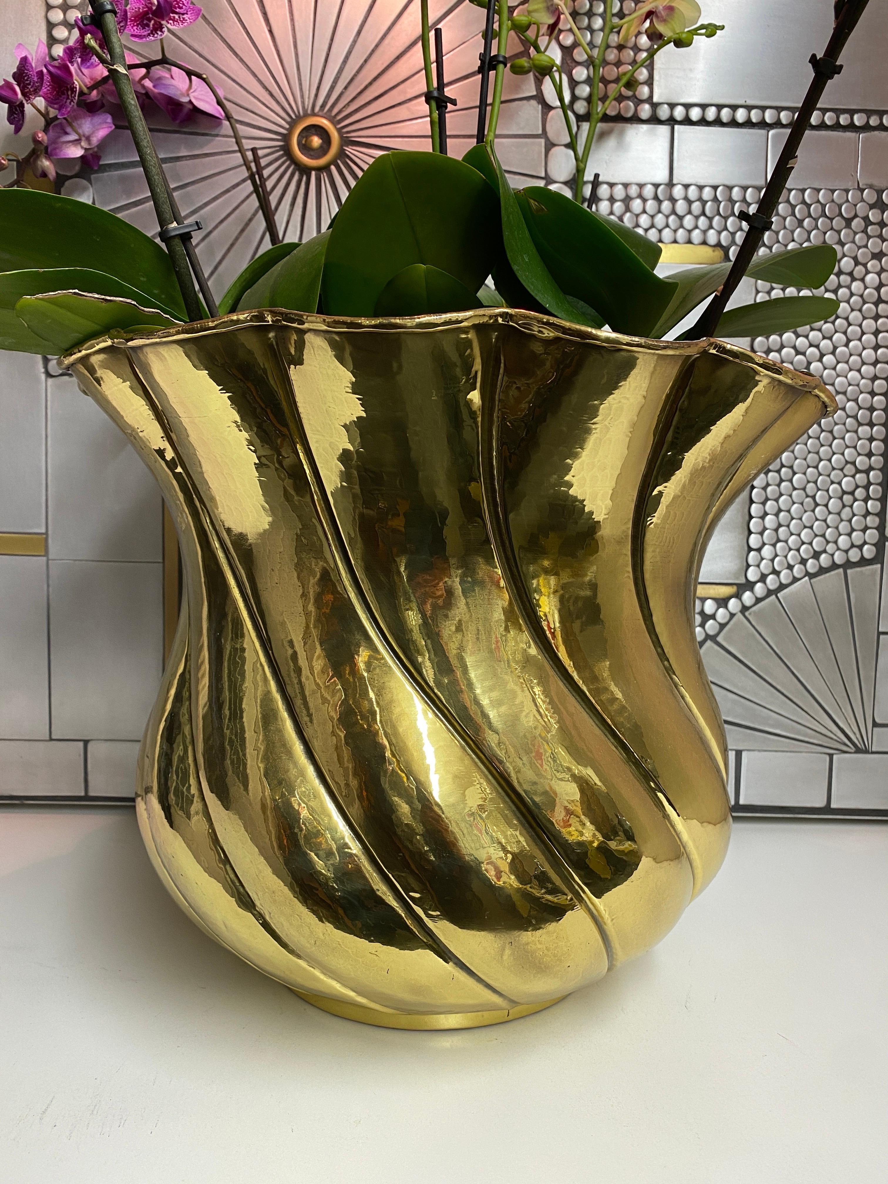 Indian Hammered Brass Planter For Sale
