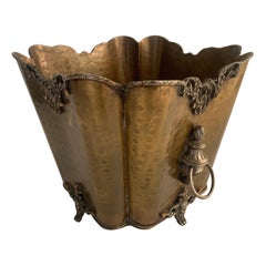 Hammered Brass Planter with Lion Handles