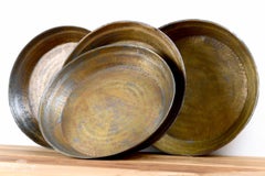 Hammered Brass Plates Shallow Bowls Dishes, 20th Century