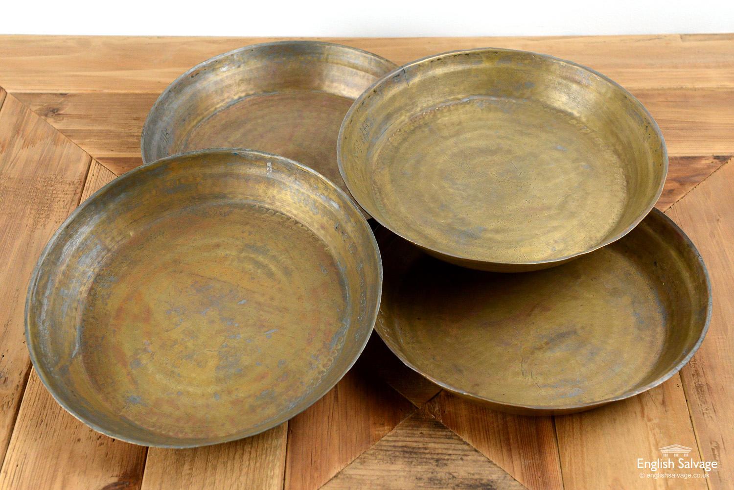 European Hammered Brass Plates Shallow Bowls Dishes, 20th Century For Sale