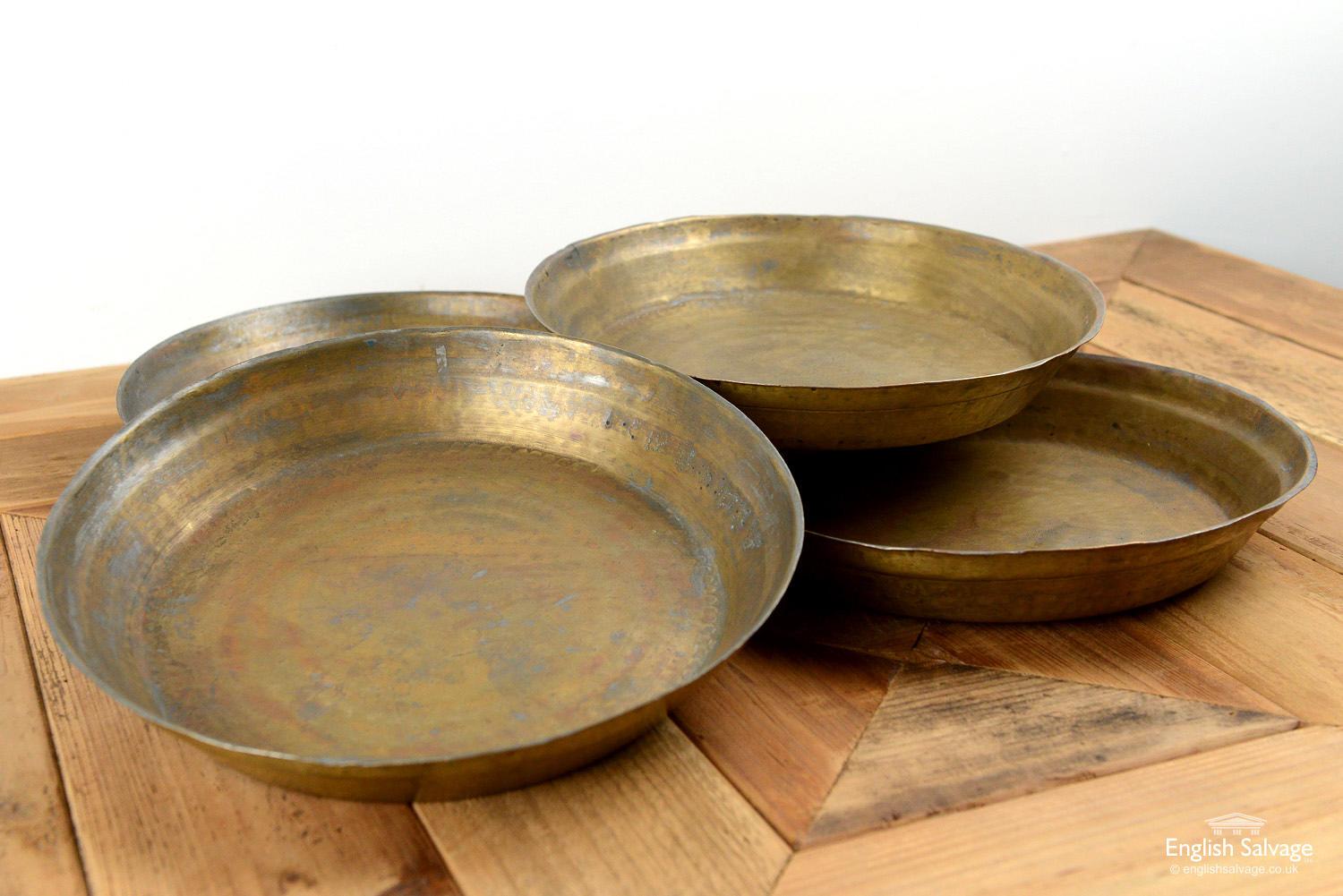 Hammered Brass Plates Shallow Bowls Dishes, 20th Century For Sale 1