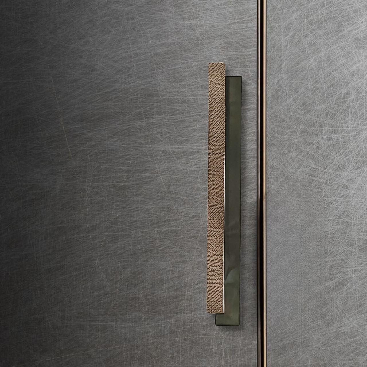 Contemporary Hammered Brass Pull Handle  30 cm Art Deco collection For Sale