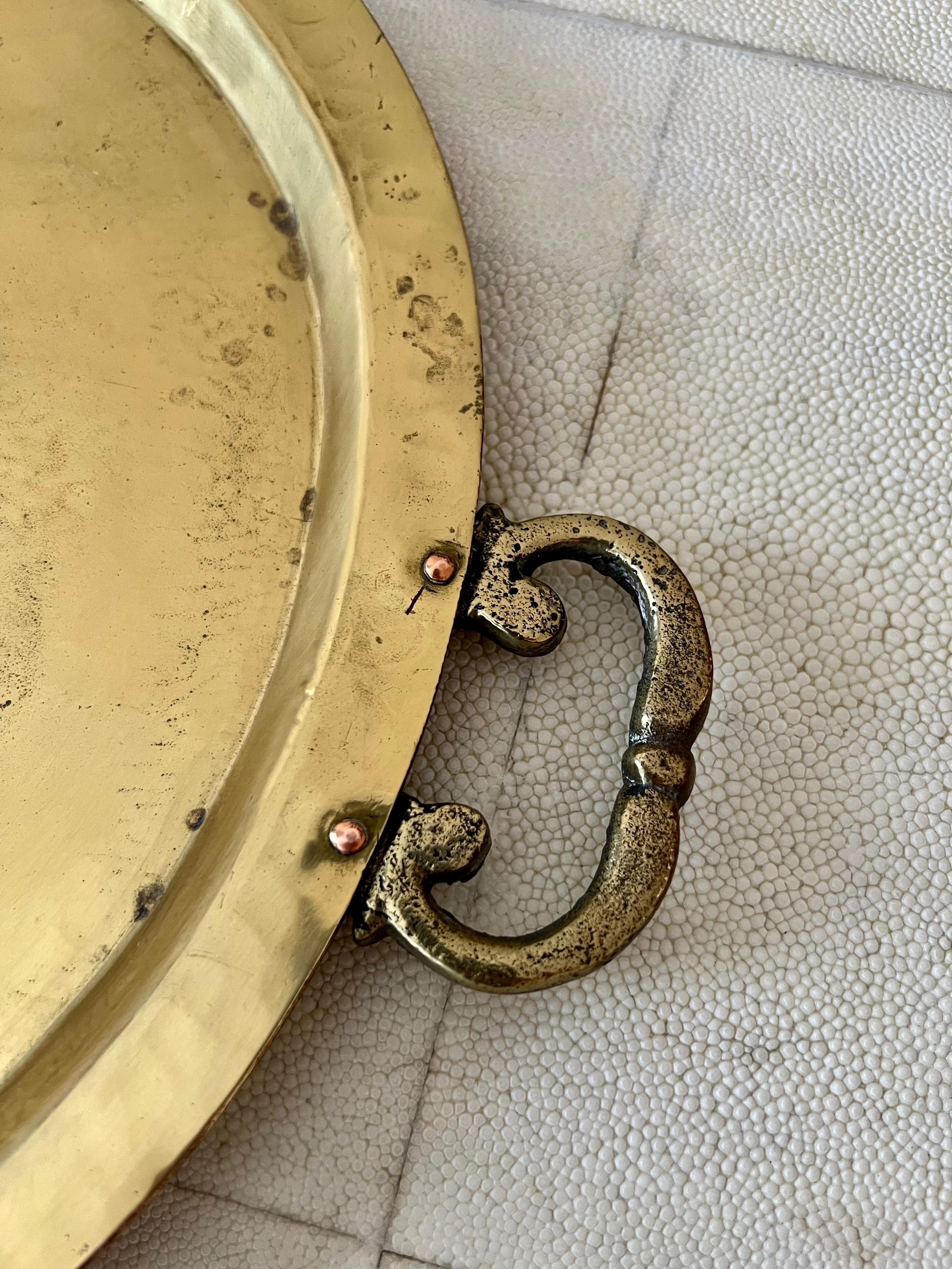 European Hammered Brass Samovar Serving Tray 