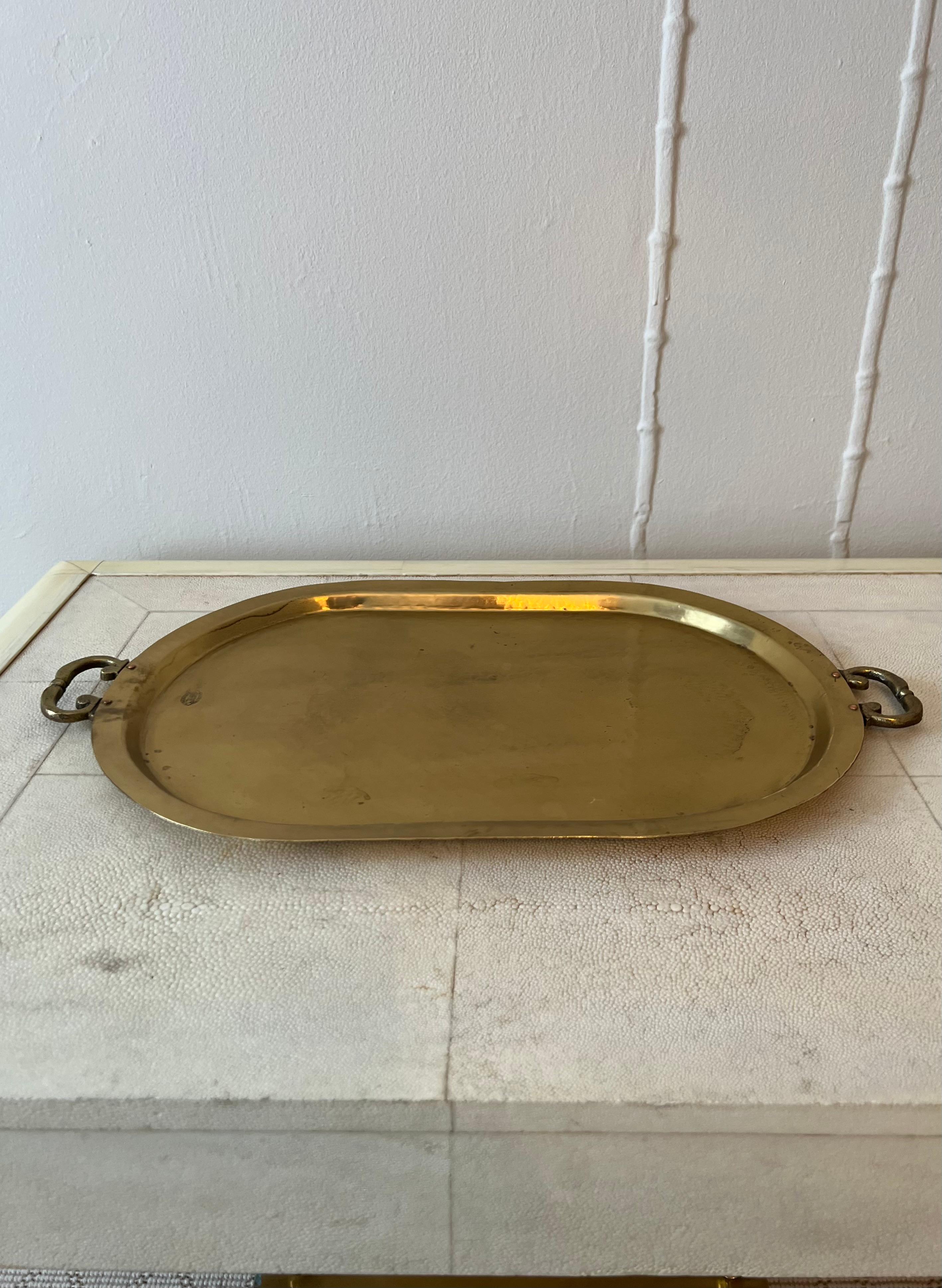 Patinated Hammered Brass Samovar Serving Tray