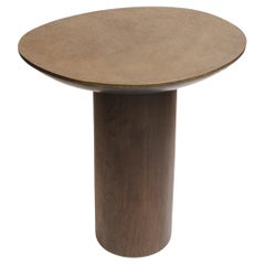 Hammered brass side table – oak pedestal table – decorative accent table