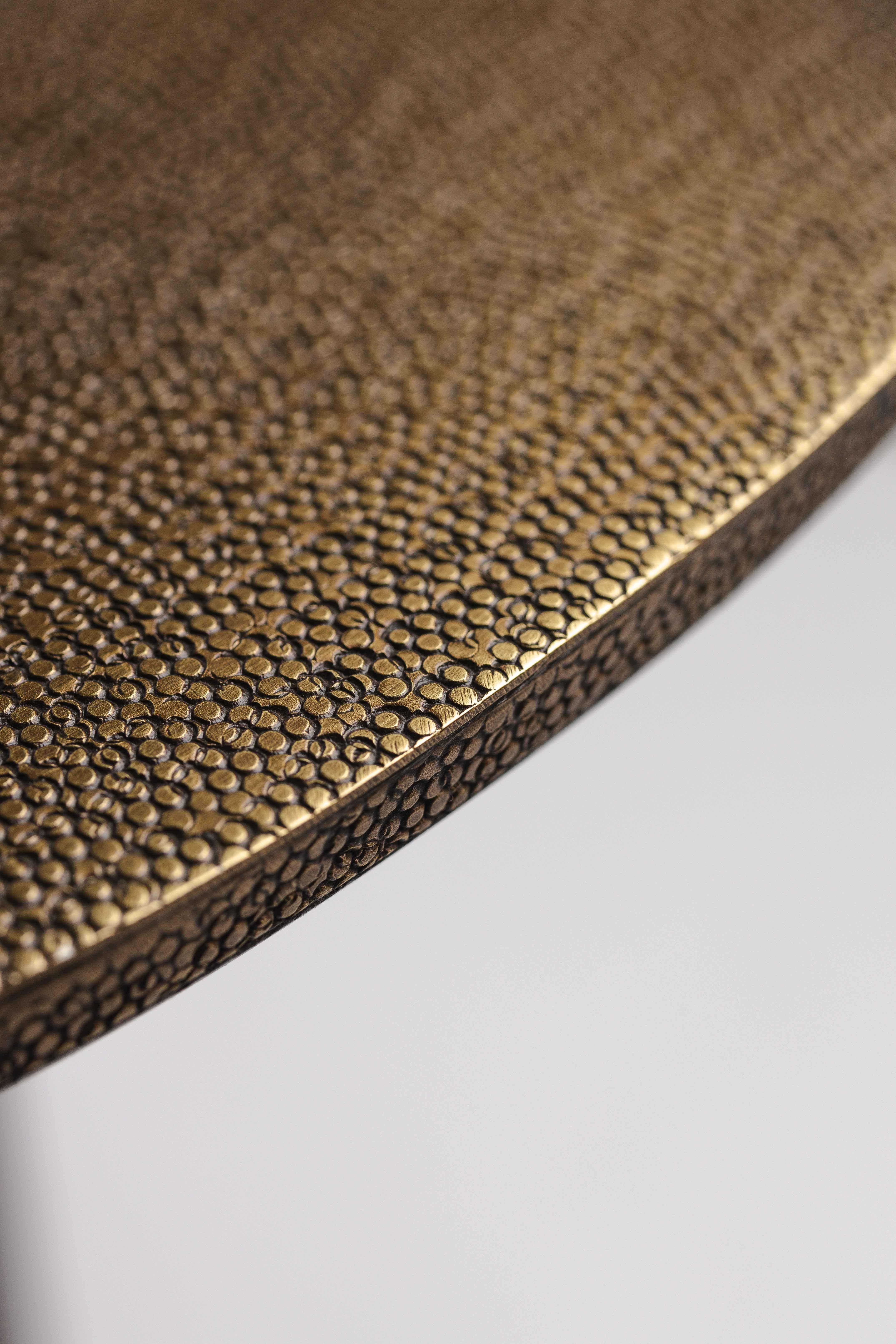 Brass Hammered brass side table – textured decorative table (L60cm x L70 cm x H 48 cm) For Sale