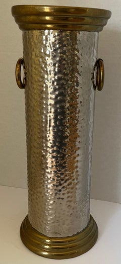 Hammered Brass & Silver Metal Tall Umbrella Stand