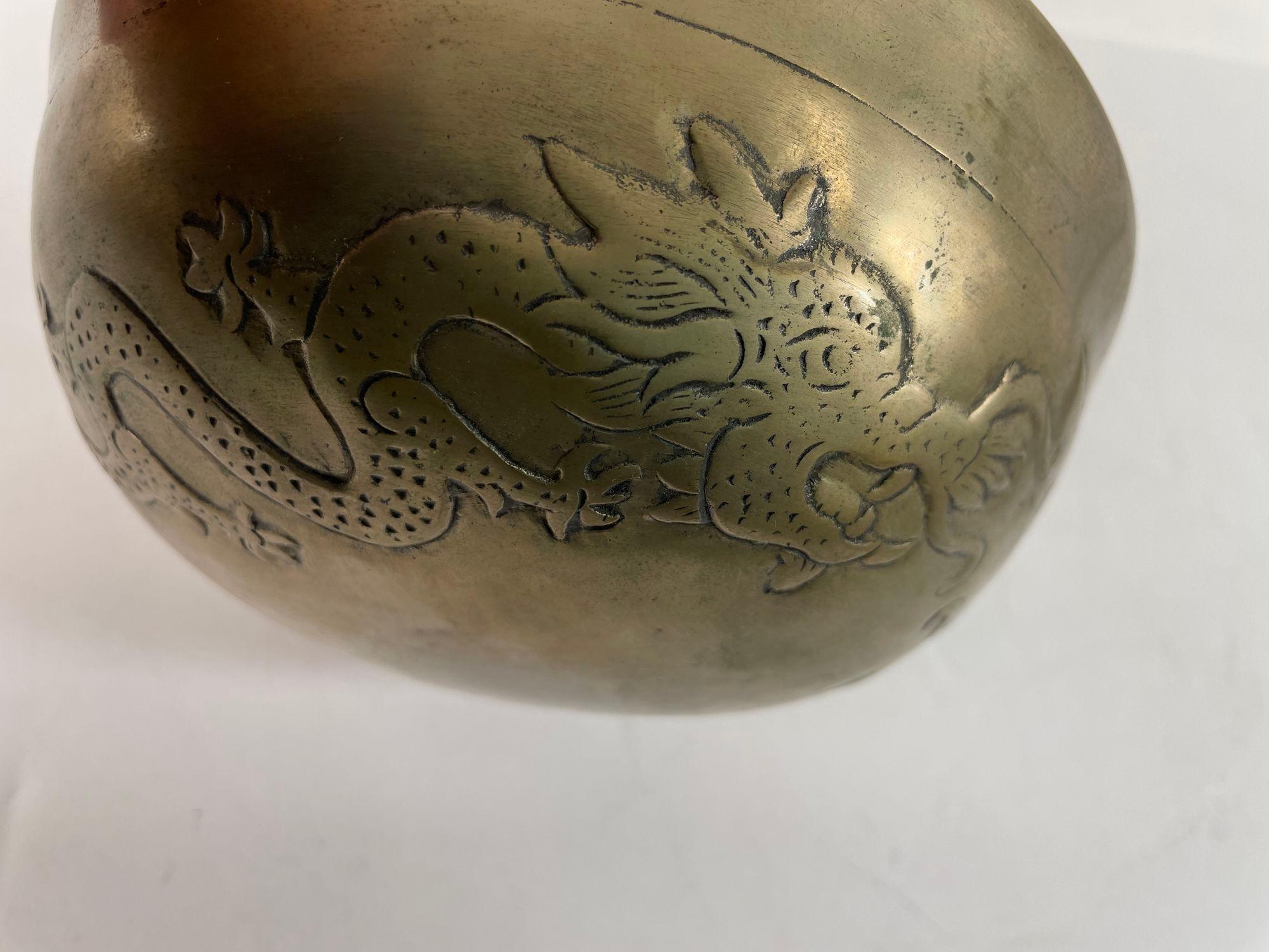 Hammered Brass Singing Bowl with Dragons Nepal 1940s For Sale 5
