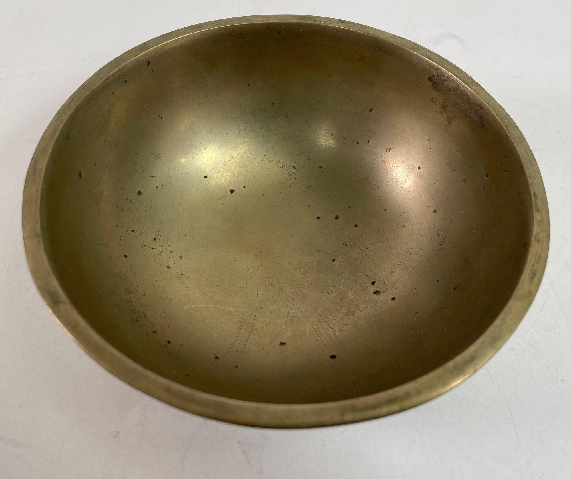 Cast Hammered Brass Singing Bowl with Dragons Nepal 1940s For Sale