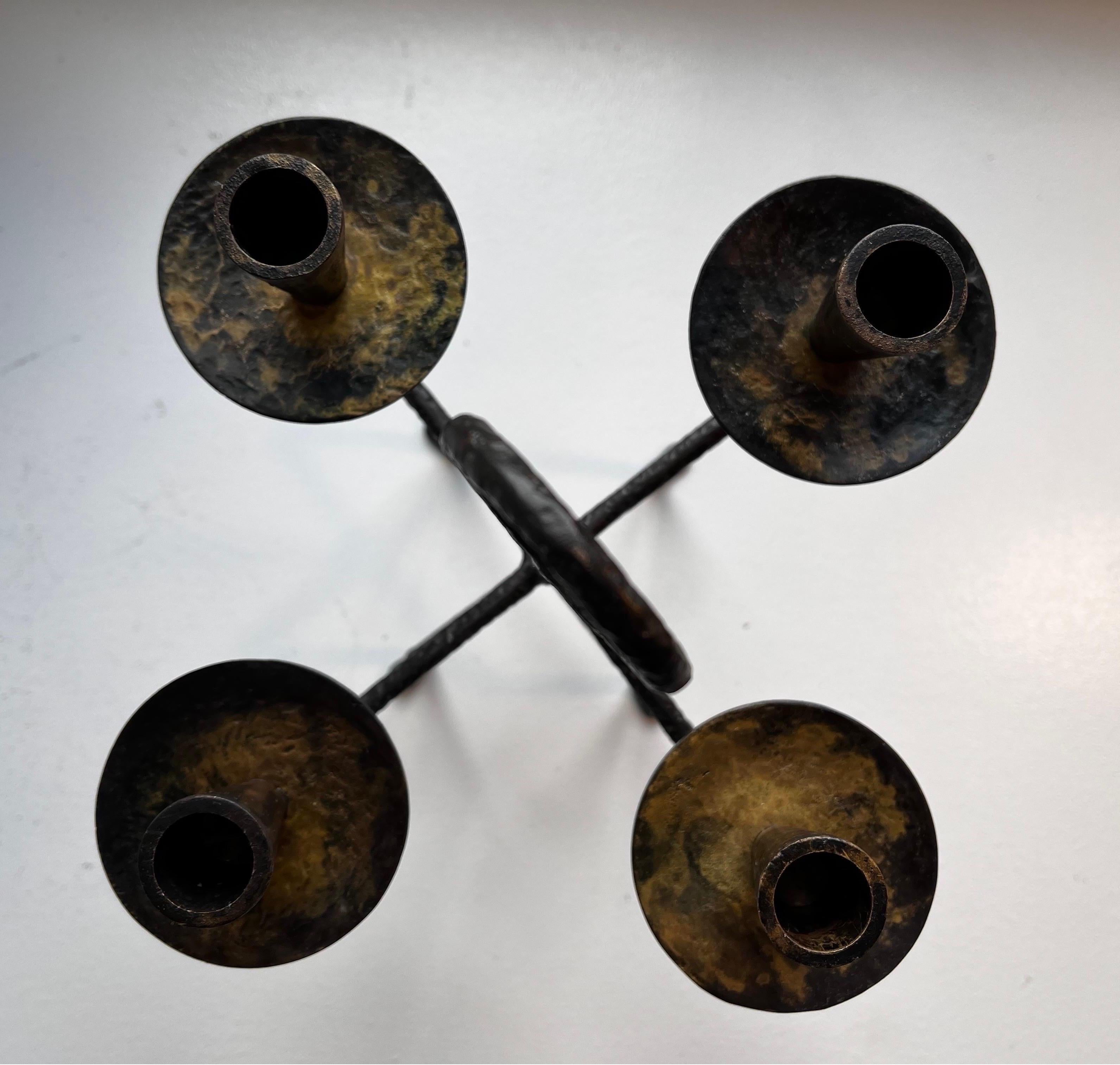 Mid-Century Modern Hammered Bronze Candelabrum Attributed to Tommi Parzinger, circa 1930s For Sale