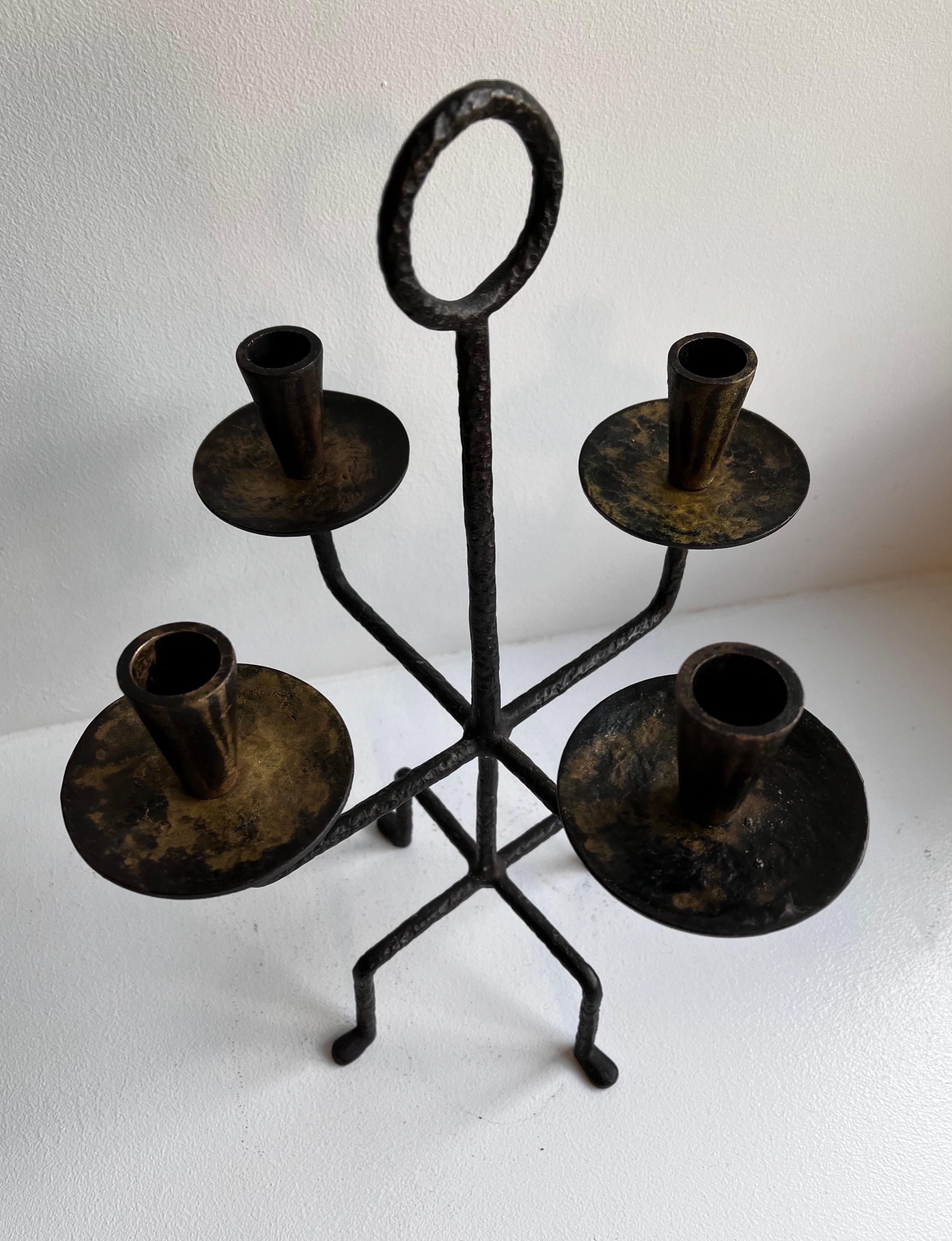 Forged Hammered Bronze Candelabrum Attributed to Tommi Parzinger, circa 1930s For Sale