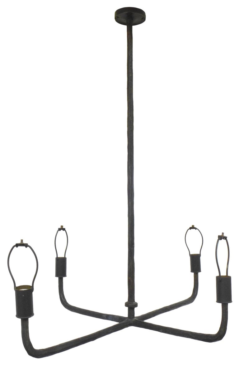 American Hammered Bronze Chandelier in the Manner of Alberto Giacometti For Sale