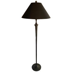 Hammered Bronze Floor Lamp with Silk Shade in the Manner of Giacometti