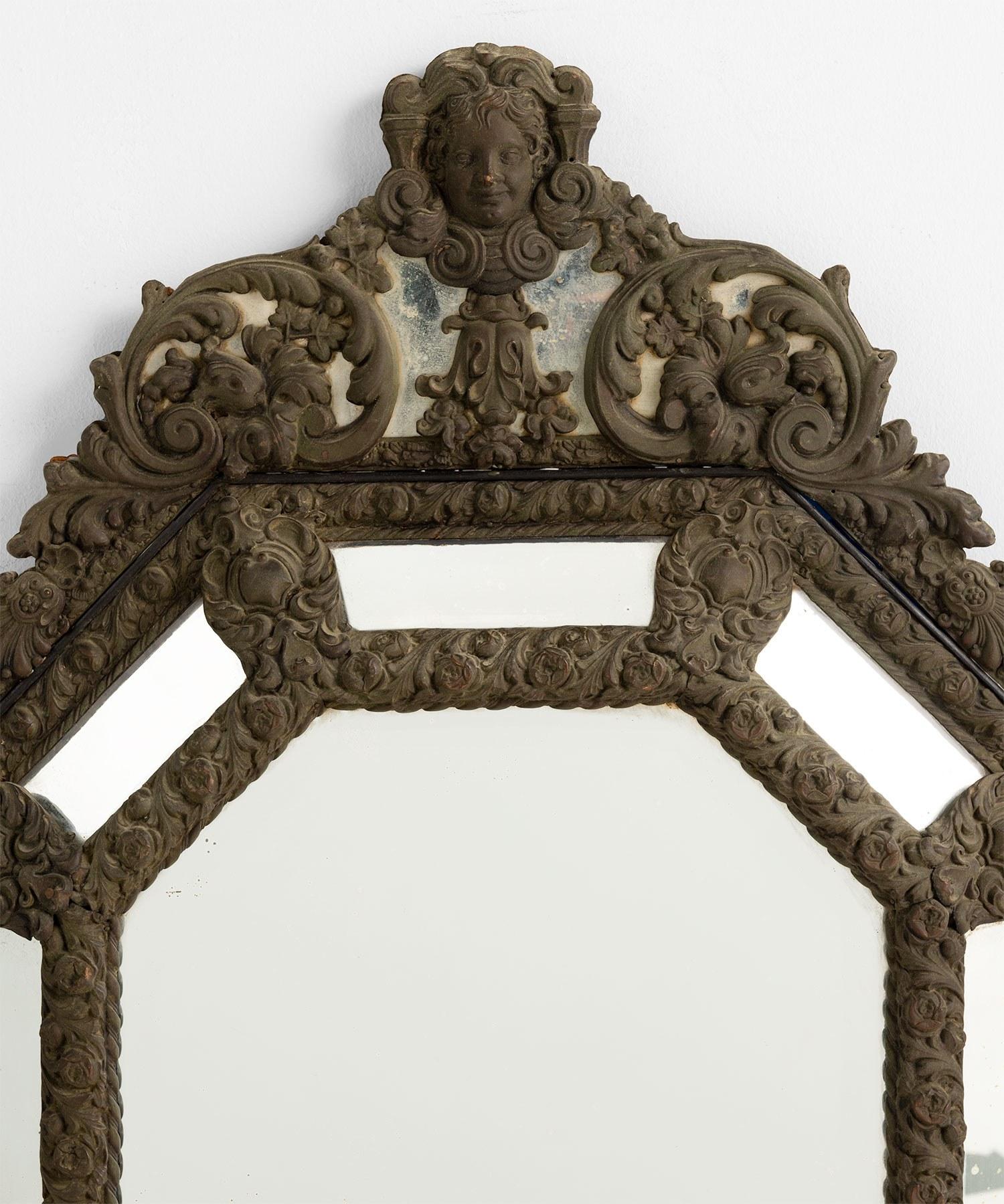 Italian Hammered Bronze Mirror, Italy, circa 1870