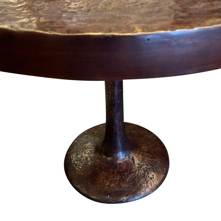 Hammered Bronze Side Table on Pedestal Base, Germany, Contemporary at 1stDibs