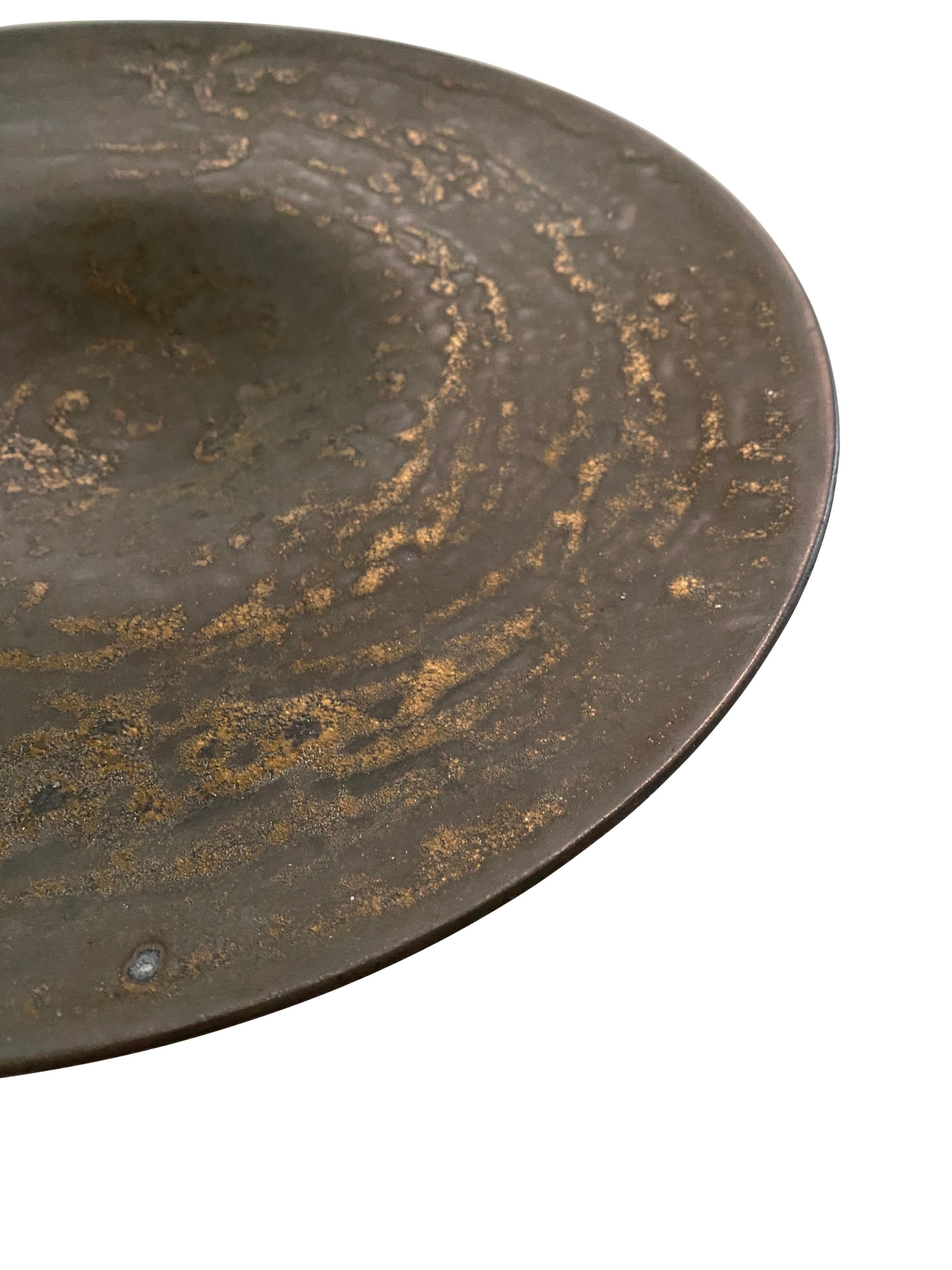 North American Hammered Bronze Stoneware Platter by American Ceramicist Sandi Fellman, USA