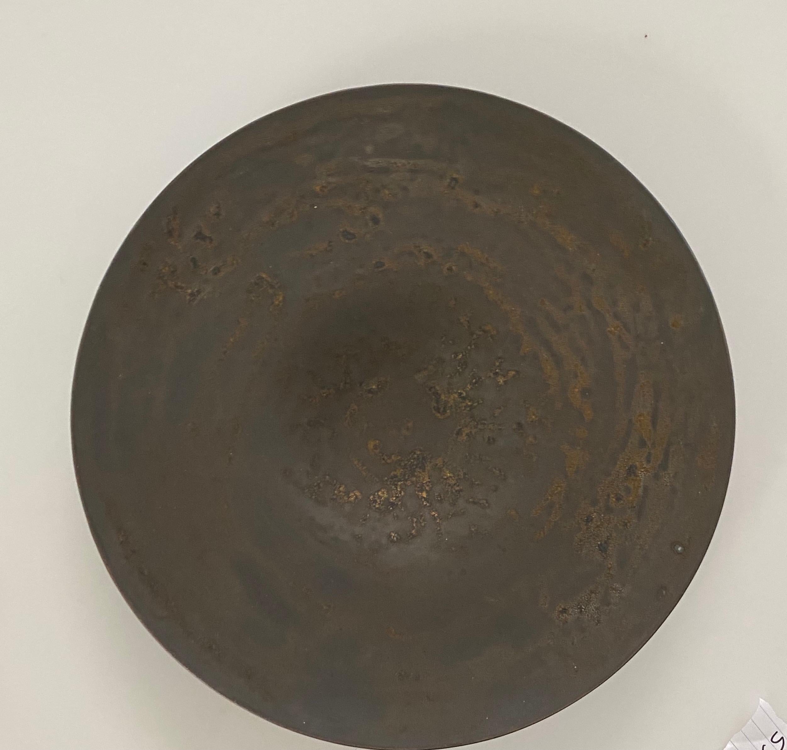 Contemporary Hammered Bronze Stoneware Platter by American Ceramicist Sandi Fellman, USA