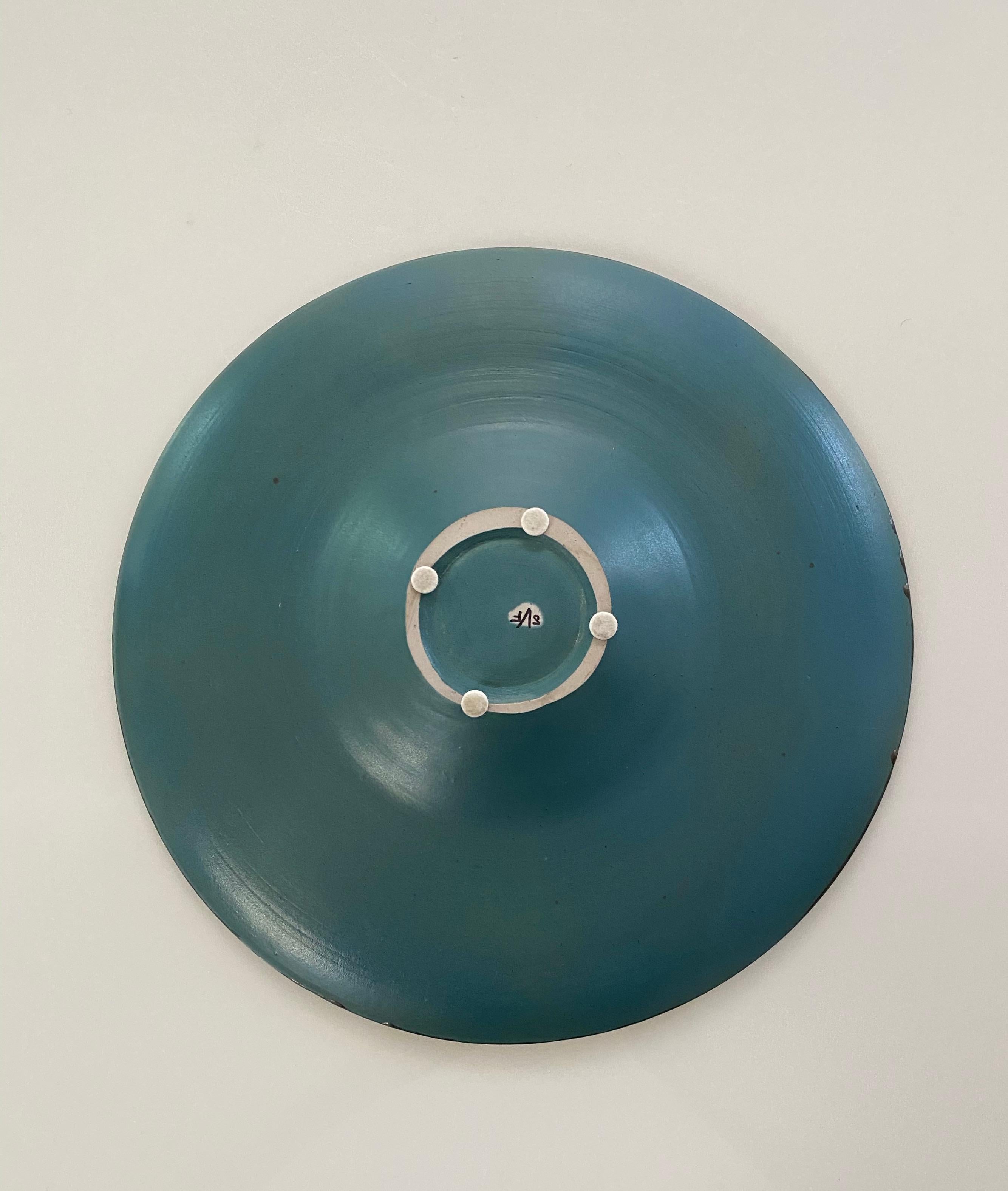 Hammered Bronze Stoneware Platter by American Ceramicist Sandi Fellman, USA 1