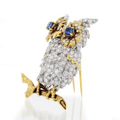 Hammerman Brothers 18K Gold And Platinum Vintage Diamond Owl Brooch