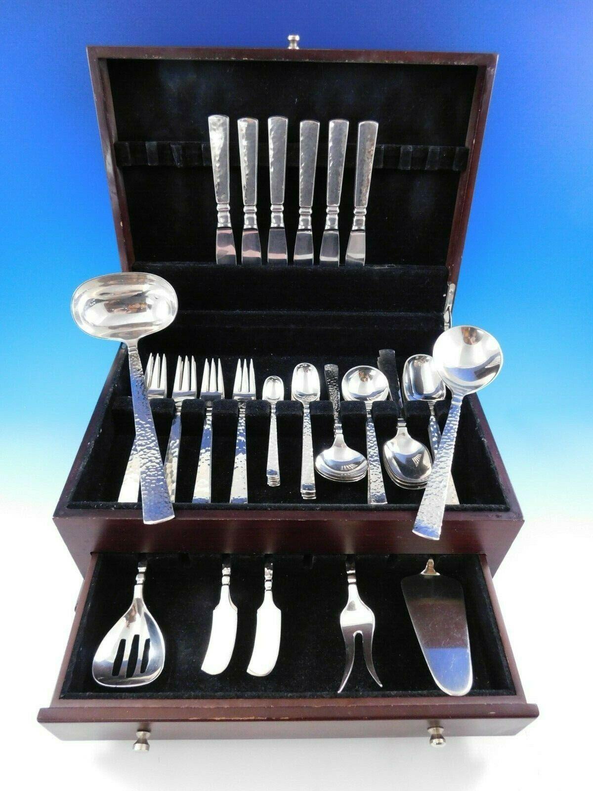 Incredible Hammered by Anders Olsson Ringby Mexican sterling silver flatware set - 53 pieces. This set includes:

6 knives, 8 1/8