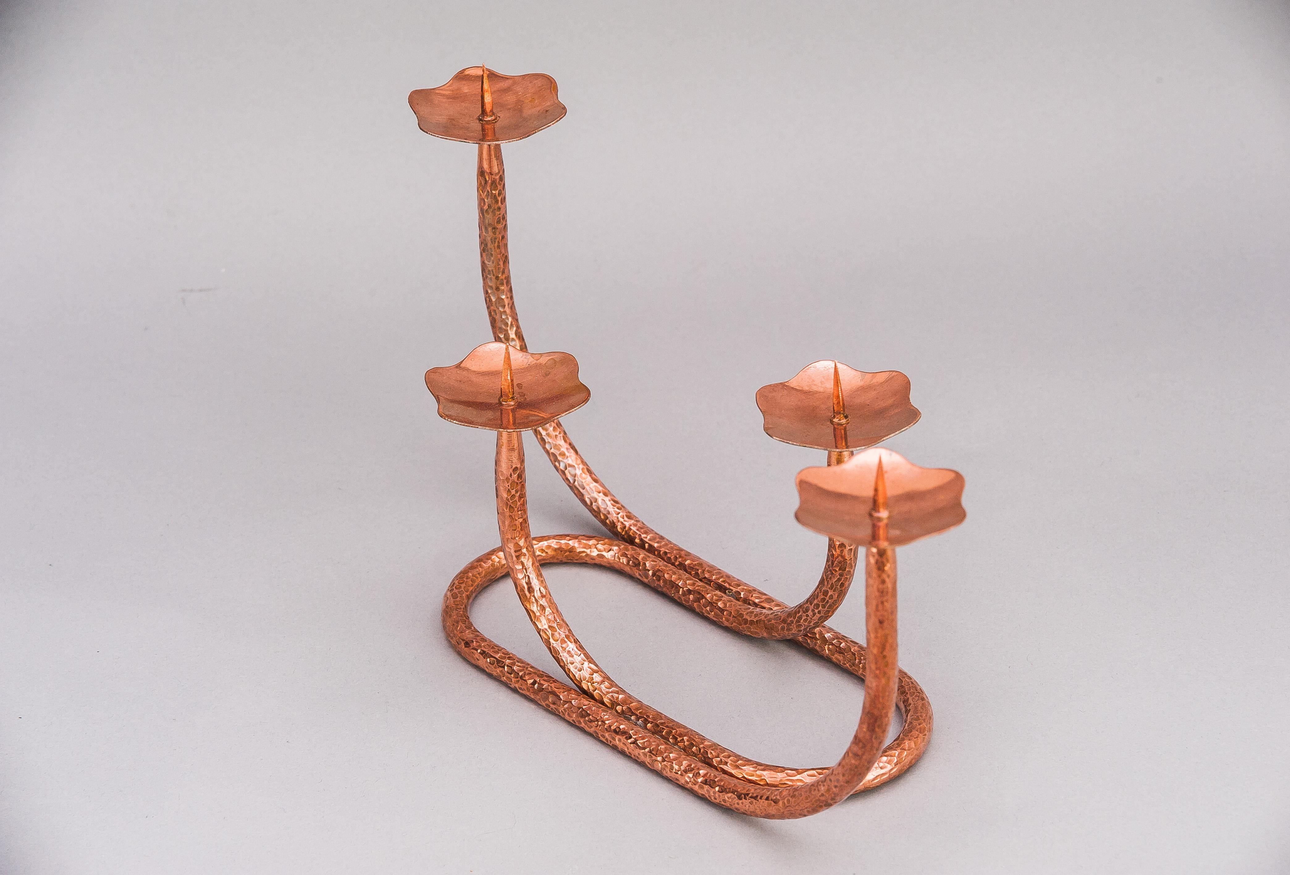 Austrian Hammered Candle Holder Copper, circa 1950s For Sale