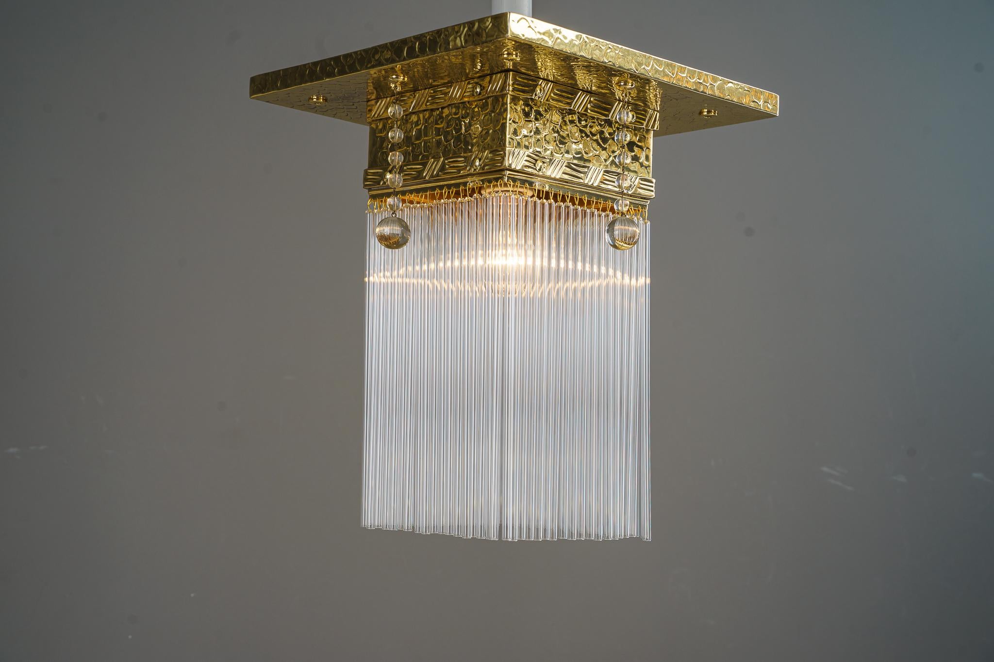 Hammered Ceiling Lamp with Glass Sticks Vienna Around 1920  In Good Condition For Sale In Wien, AT