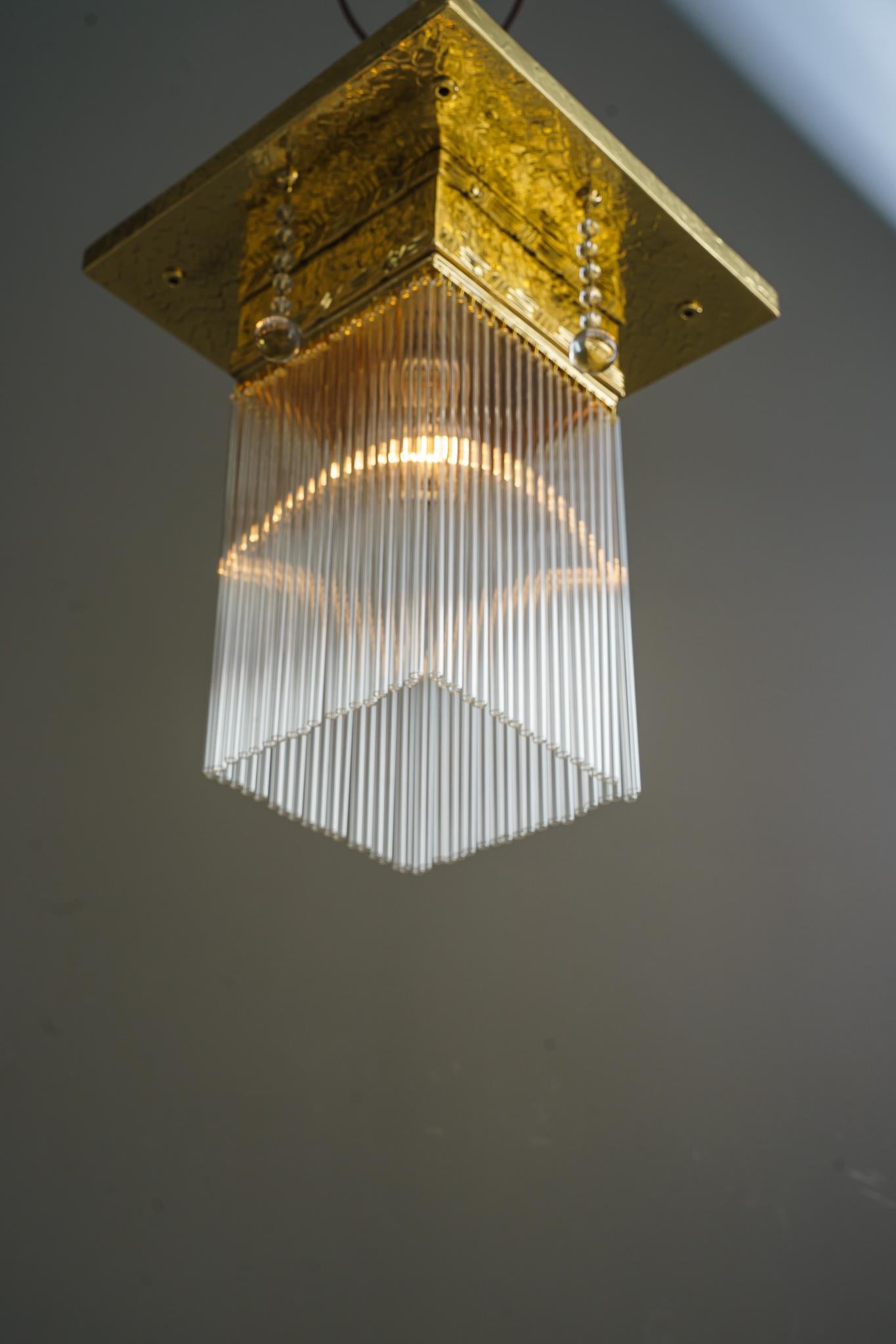 Hammered Ceiling Lamp with Glass Sticks Vienna Around 1920  For Sale 1