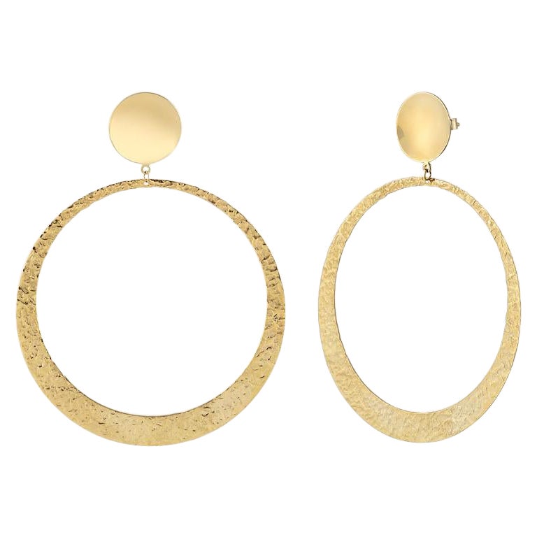 Hammered Circle Earrings in 14K Solid Yellow Gold For Sale