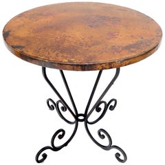 Vintage Hammered Coper Top Wrought Iron Base Round Dining Dinette Cafe Table