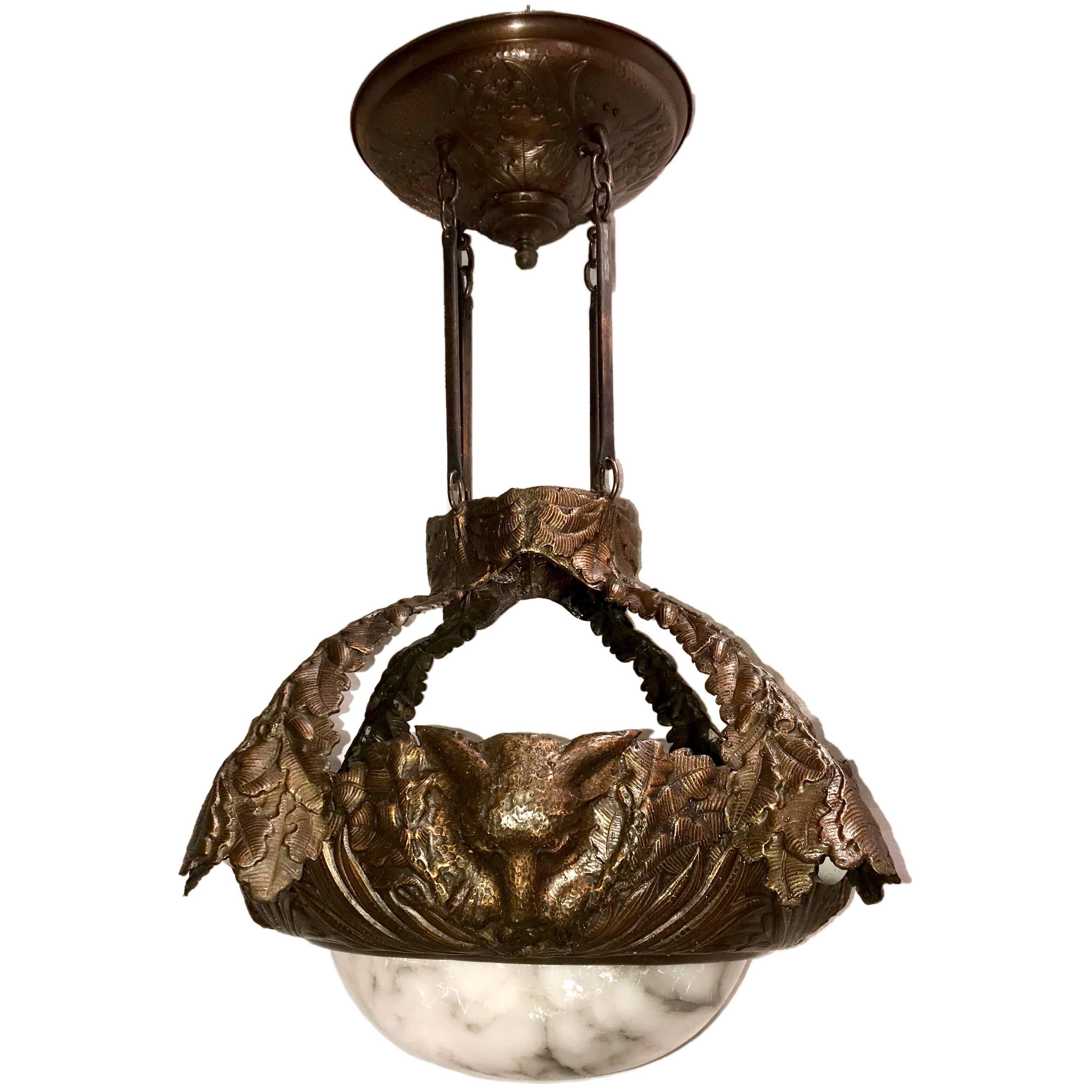 Hammered Copper Alabaster Fixture