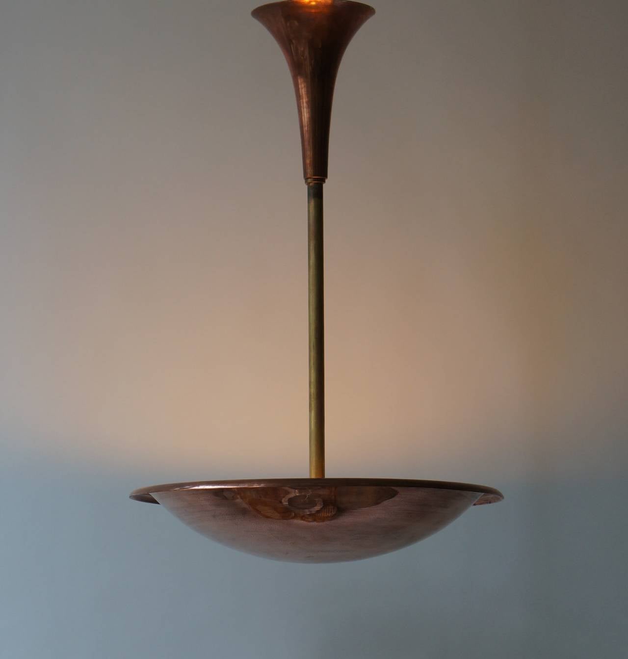 French Hammered Copper Art Deco Pendant Light