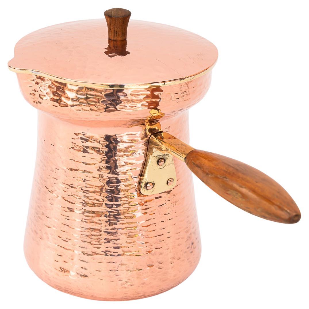 Hammered copper, brass, and wood can around 1920s For Sale
