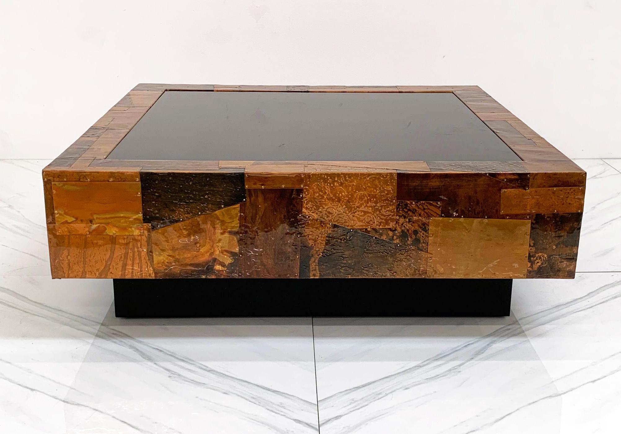 Late 20th Century Hammered Copper Brutalist Coffee Table in the Manner of Paul Evans