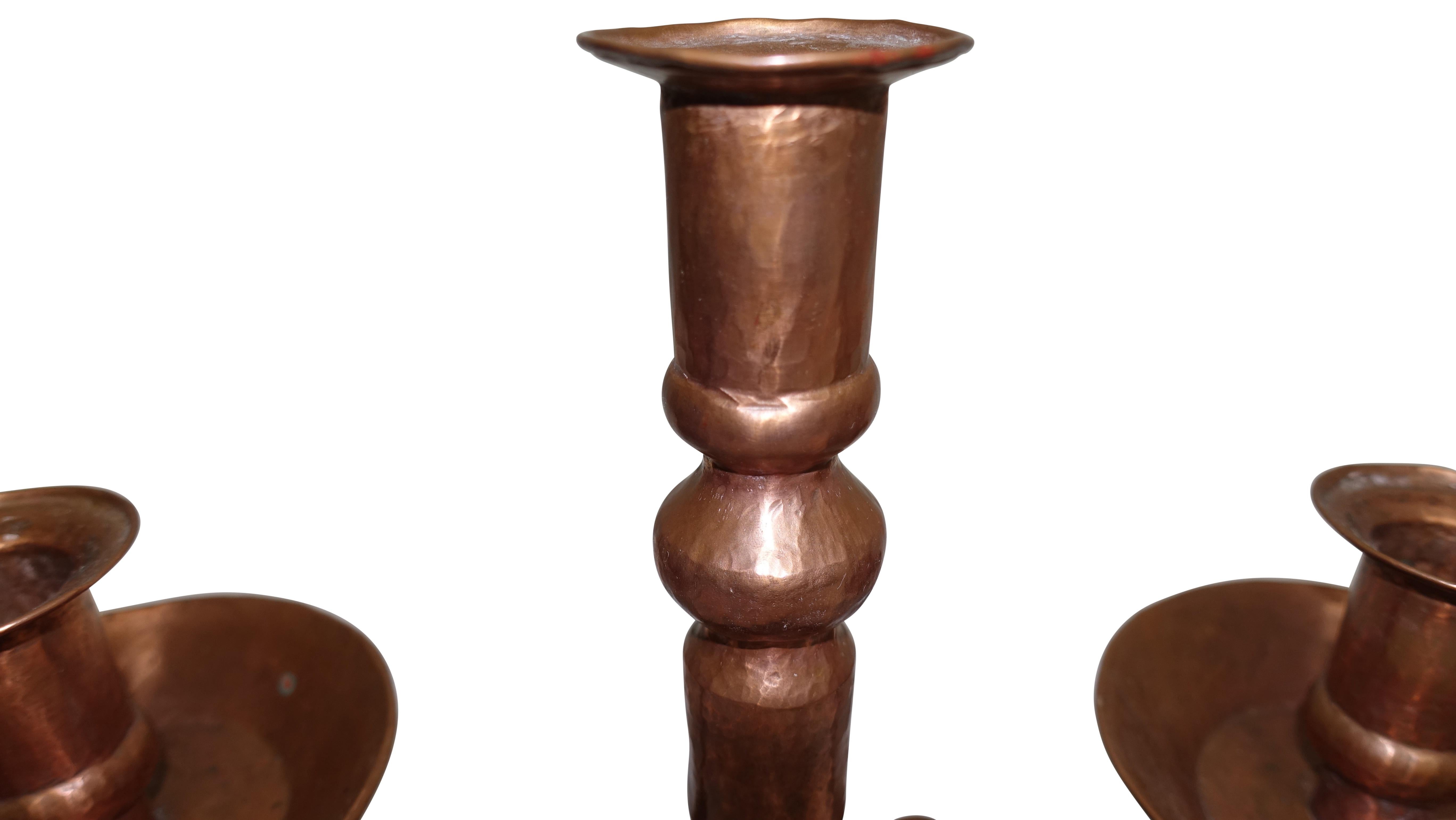 Hammered Copper Candleholders, Mexican, Early to Mid-20th Century In Excellent Condition For Sale In San Francisco, CA