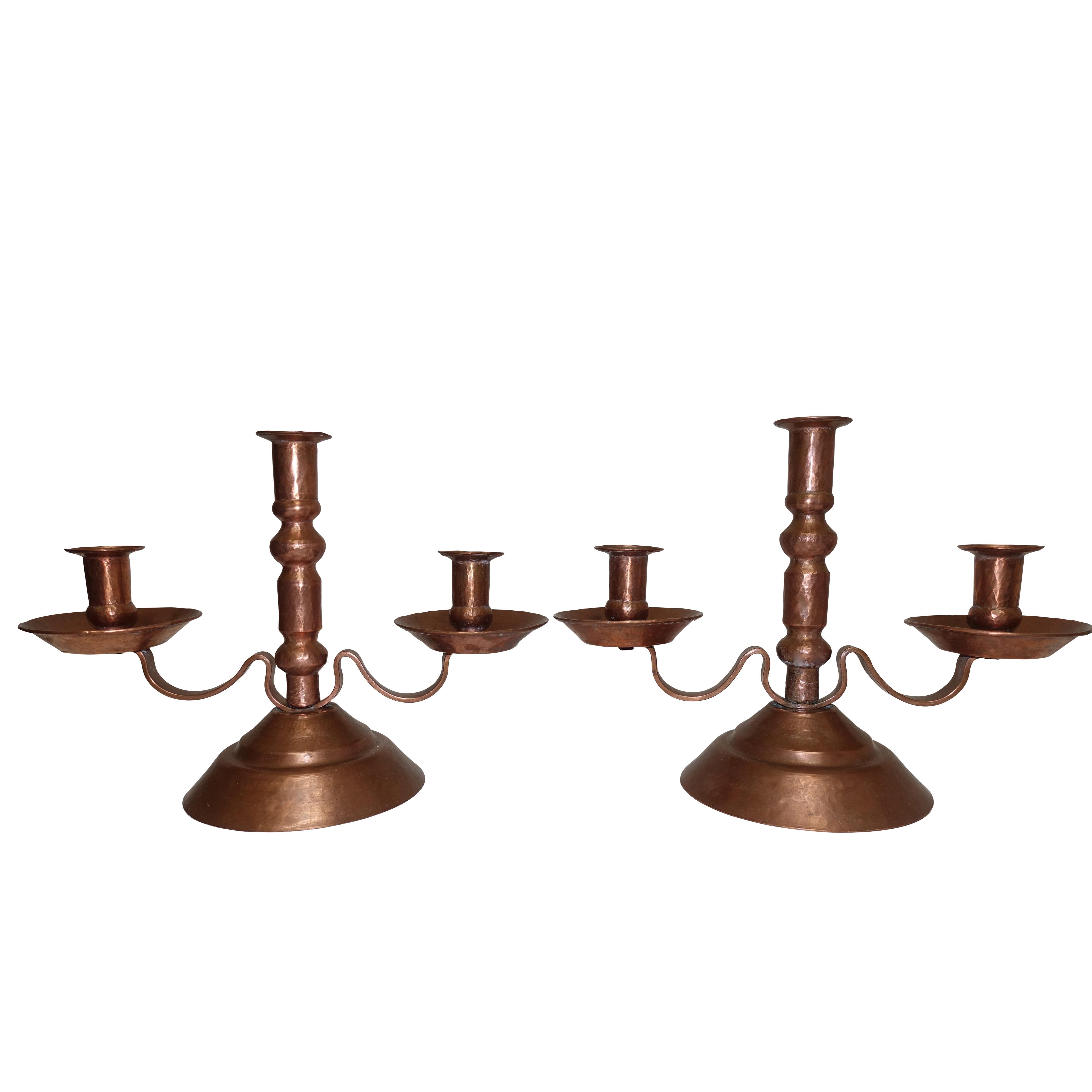 Hammered Copper Candleholders, Mexican, Early to Mid-20th Century For Sale