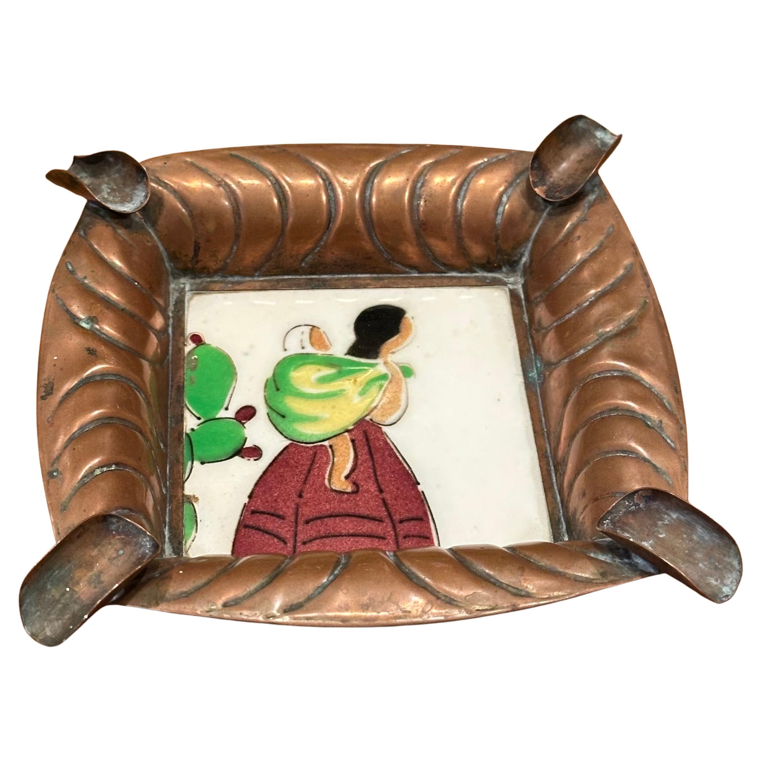 Cenicero de Arte Popular Mexicano de Cobre Martillado y Azulejos de Cerámica Artes y manualidades en venta