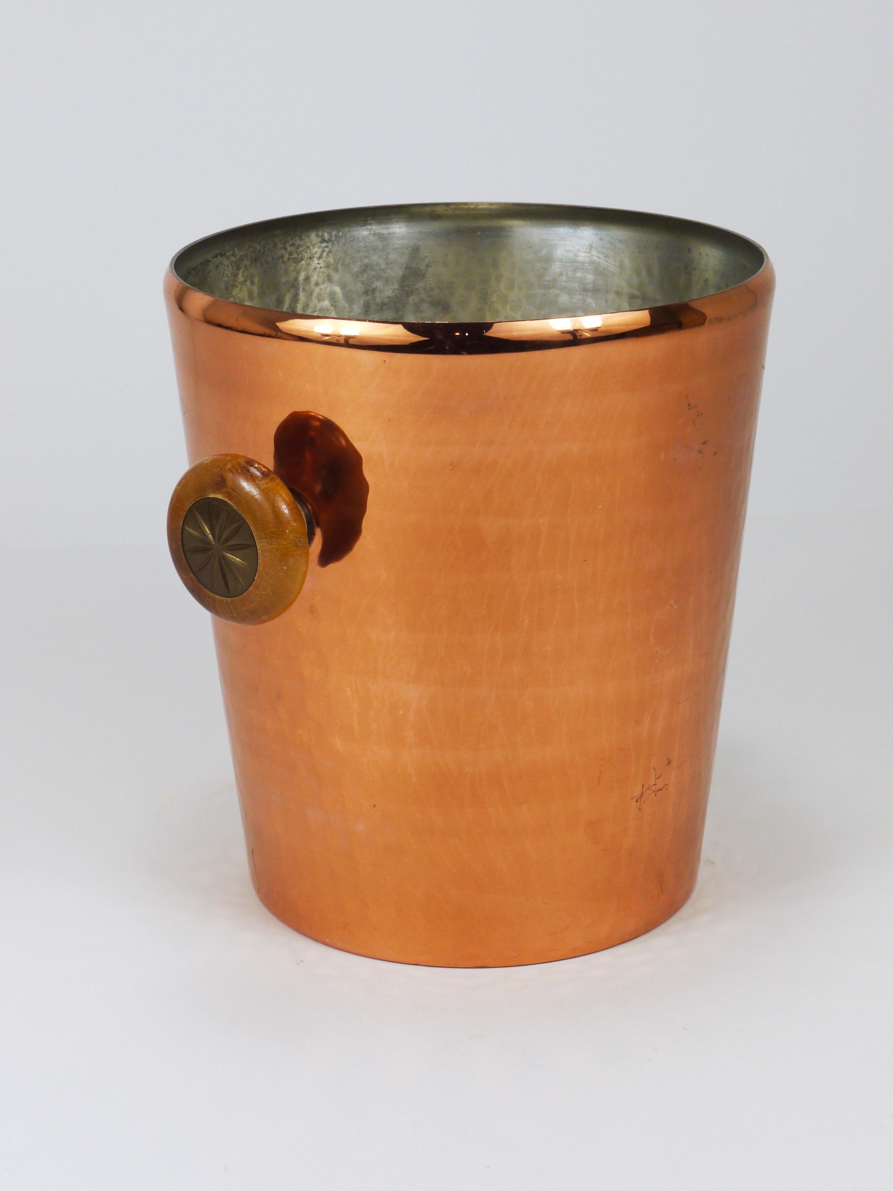 Hammered Copper Champagne Wine Bottle Cooler / Ice Bucket, Switzerland, 1950s 8