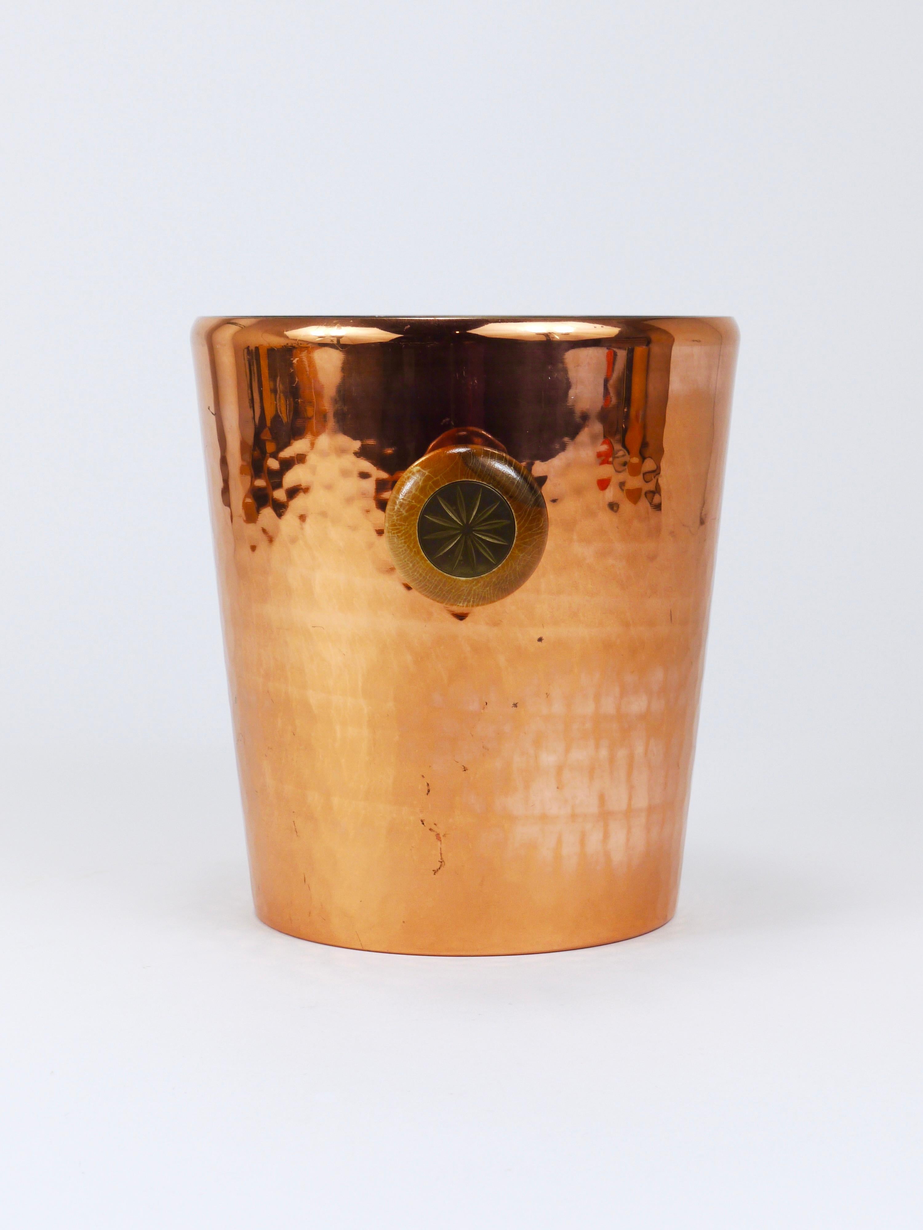 Brass Hammered Copper Champagne Wine Bottle Cooler / Ice Bucket, Switzerland, 1950s