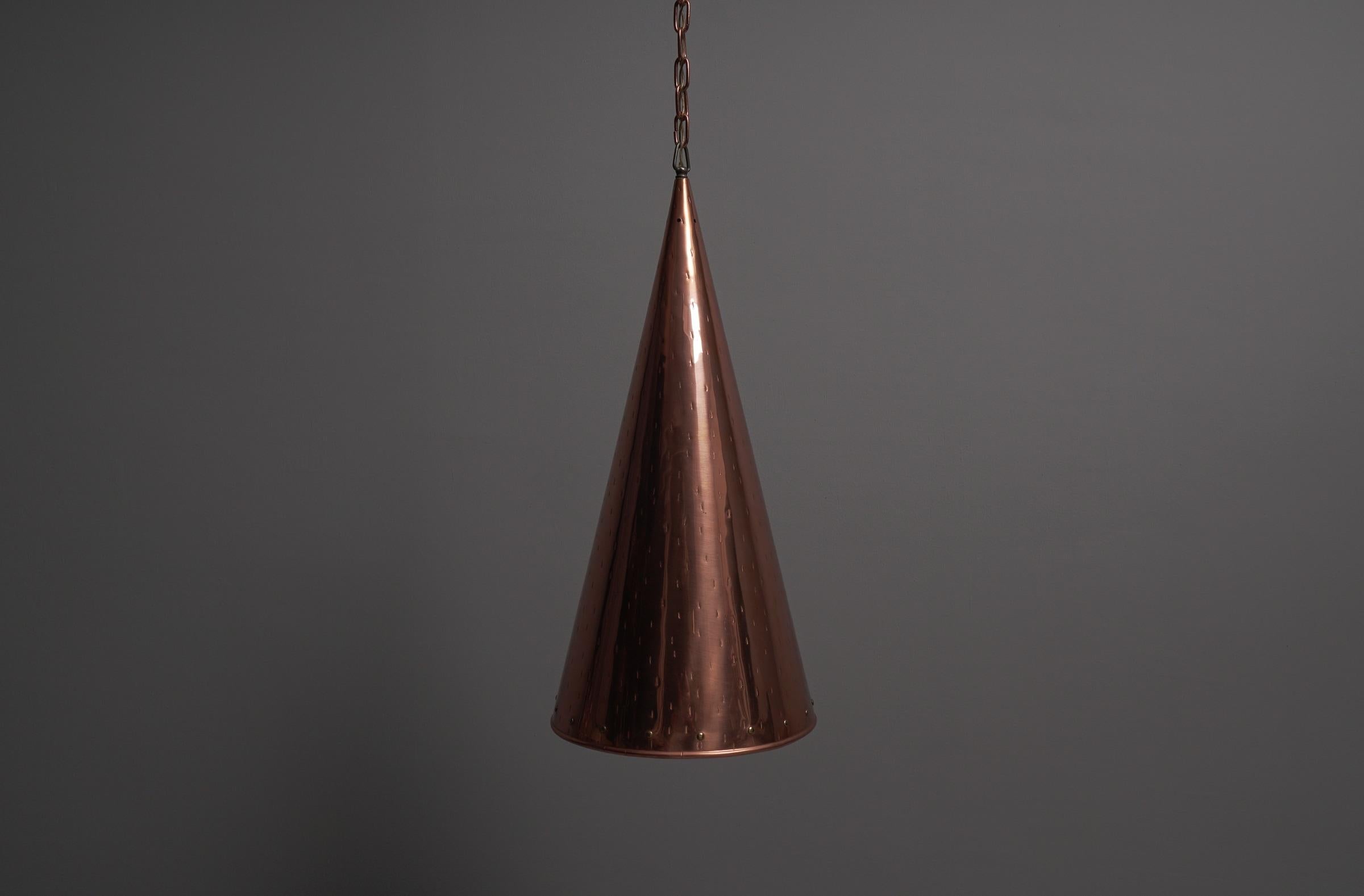 Hammered Copper Cone Pendant Lamps by E.S Horn Aalestrup, 1950s Denmark For Sale 4