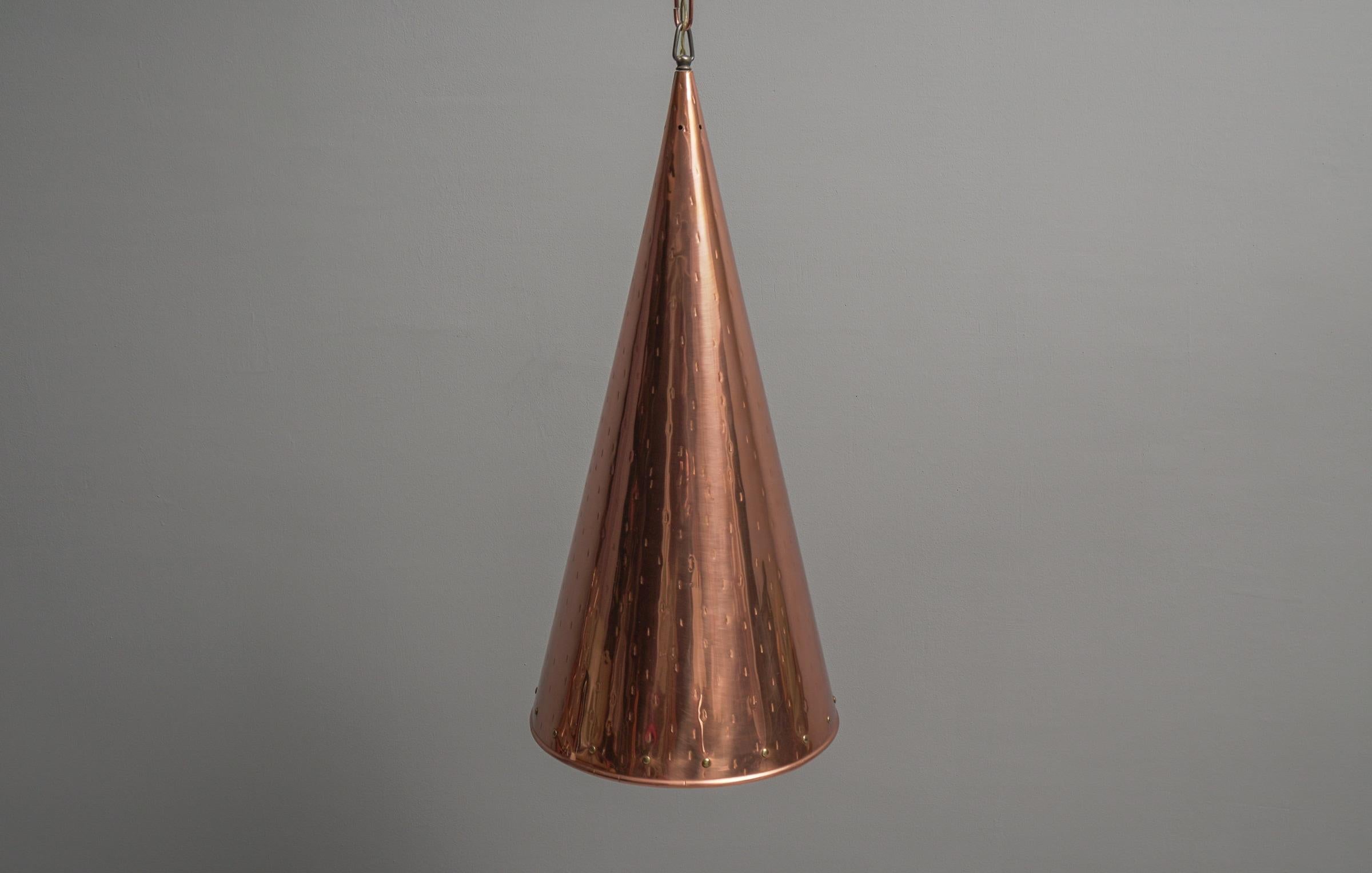 Hammered Copper Cone Pendant Lamps by E.S Horn Aalestrup, 1950s Denmark For Sale 6