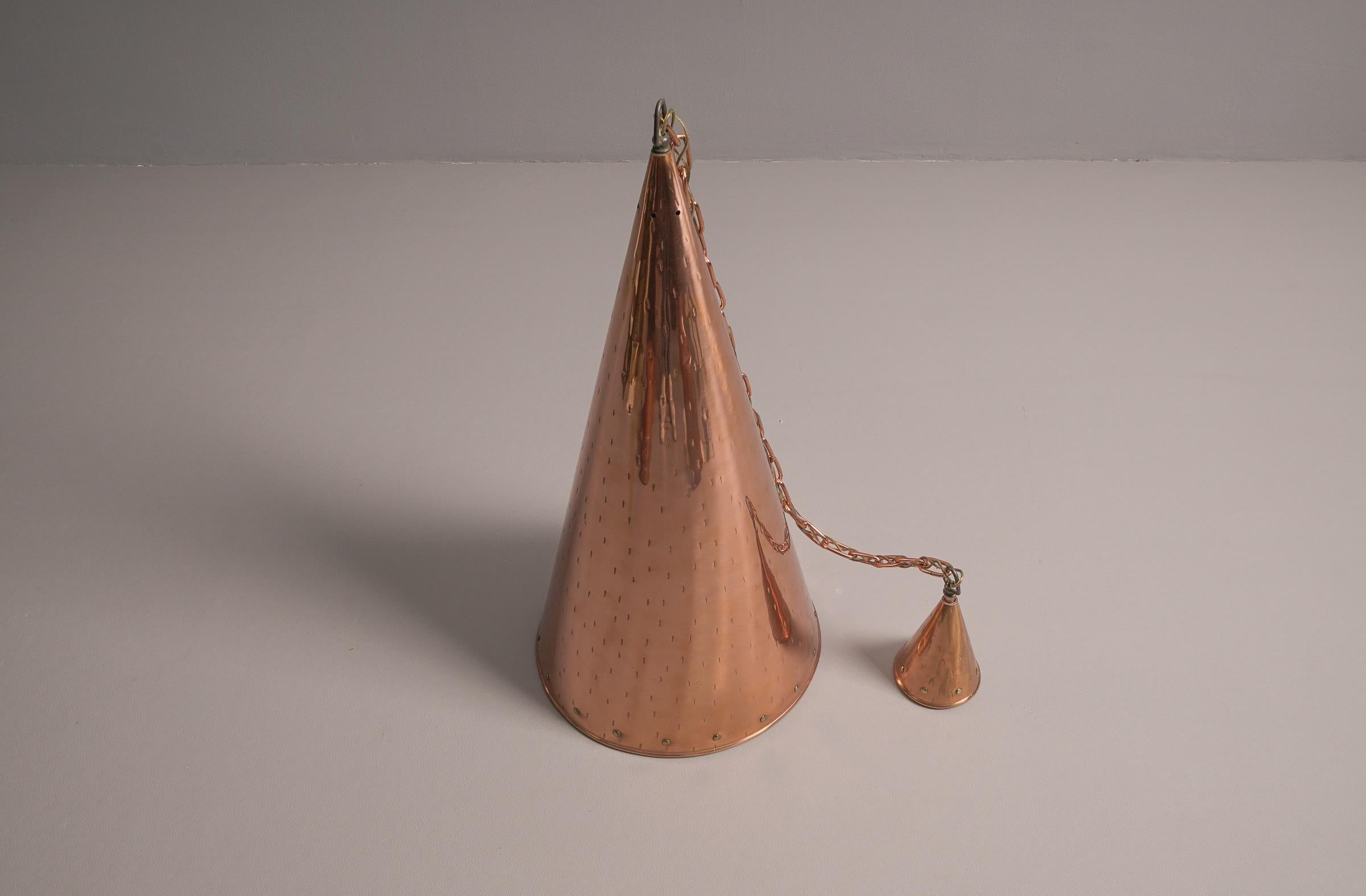 Danish Hammered Copper Cone Pendant Lamps by E.S Horn Aalestrup, 1950s Denmark For Sale