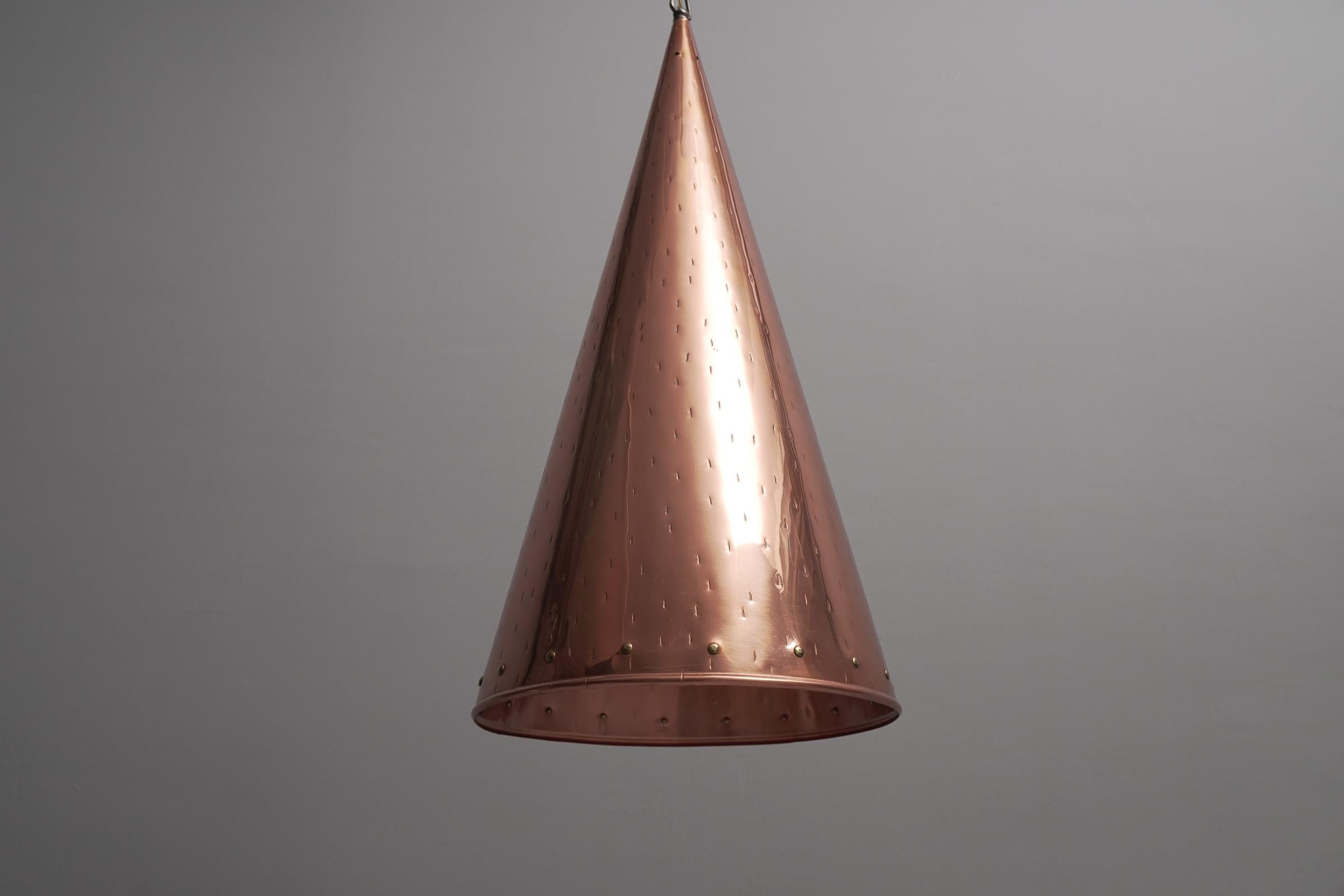 Hammered Copper Cone Pendant Lamps by E.S Horn Aalestrup, 1950s Denmark For Sale 1