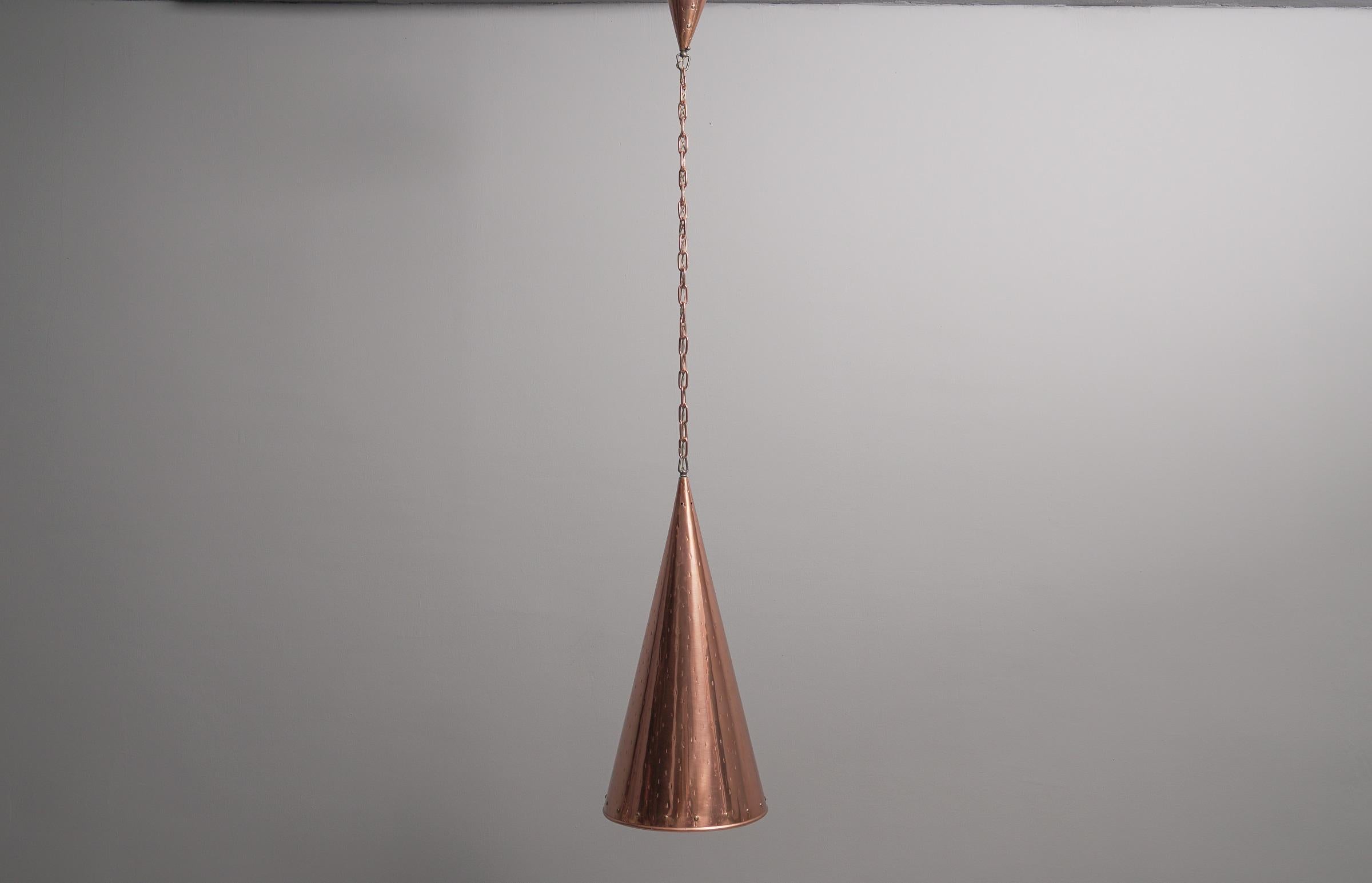 Hammered Copper Cone Pendant Lamps by E.S Horn Aalestrup, 1950s Denmark For Sale 2