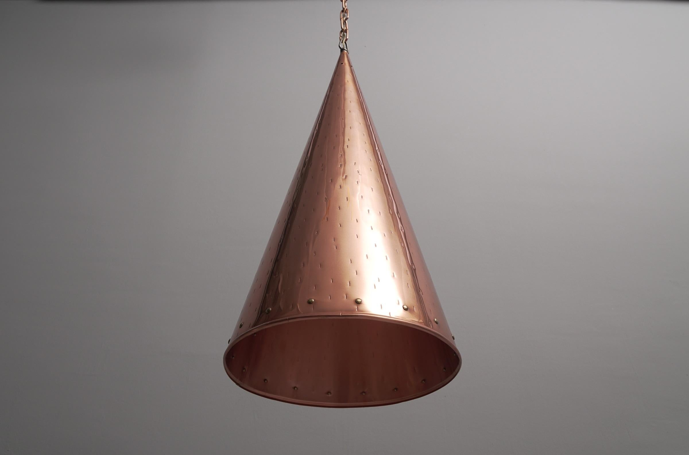 Hammered Copper Cone Pendant Lamps by E.S Horn Aalestrup, 1950s Denmark For Sale 3