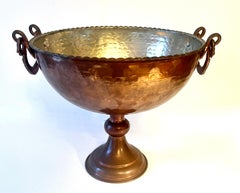 Hammered Copper Footed Pedestal Bowl with Decorative Handles