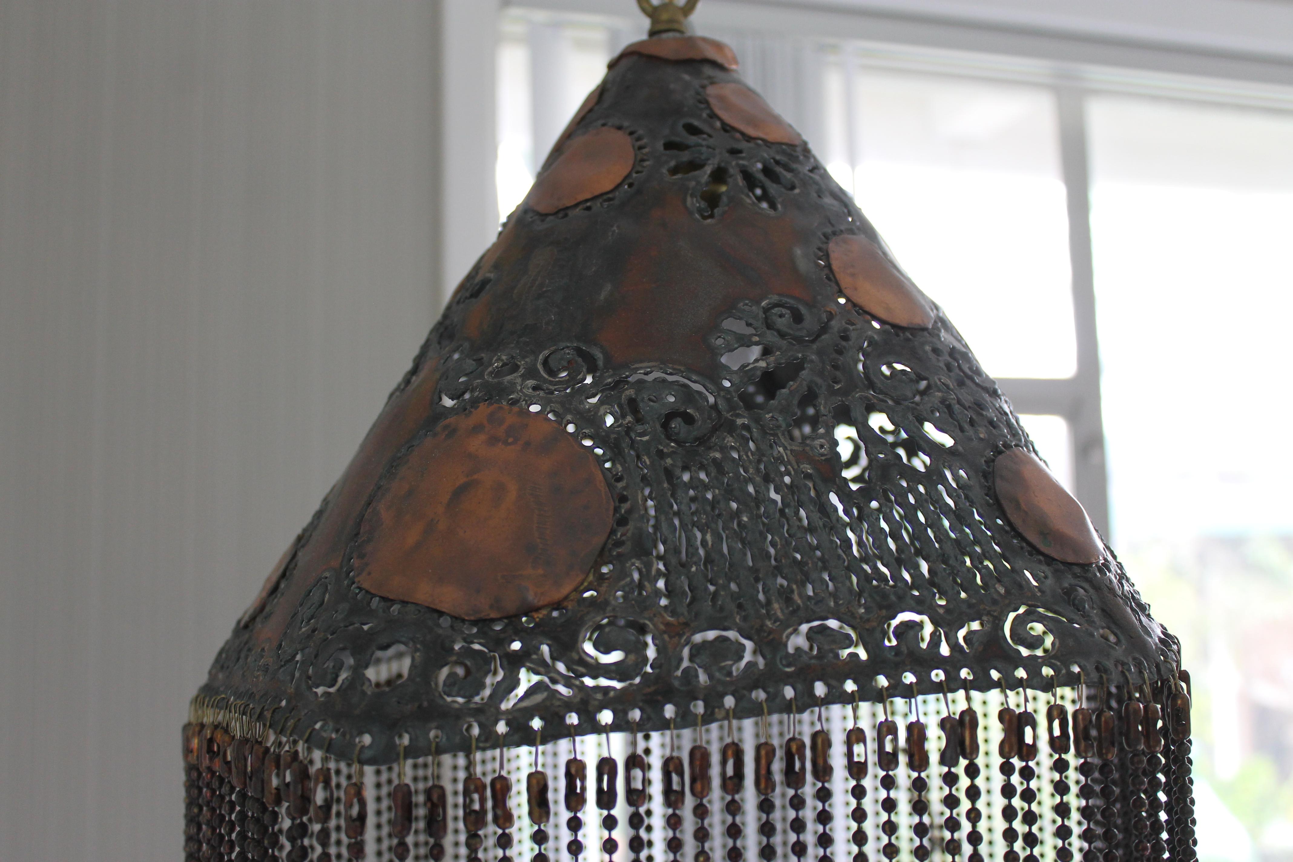 Hammered Copper Hippie Swag Lamp In Good Condition For Sale In Palm Springs, CA