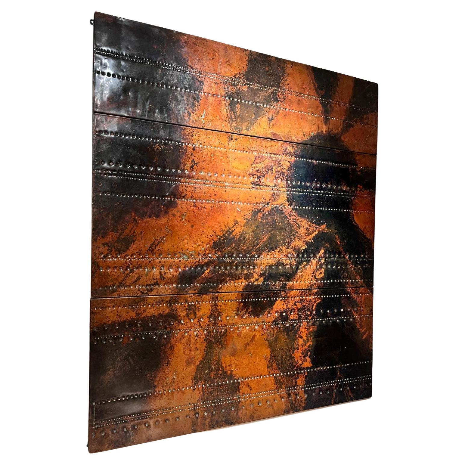 Hammered copper panel treated with acid by Pierre Sabatier 