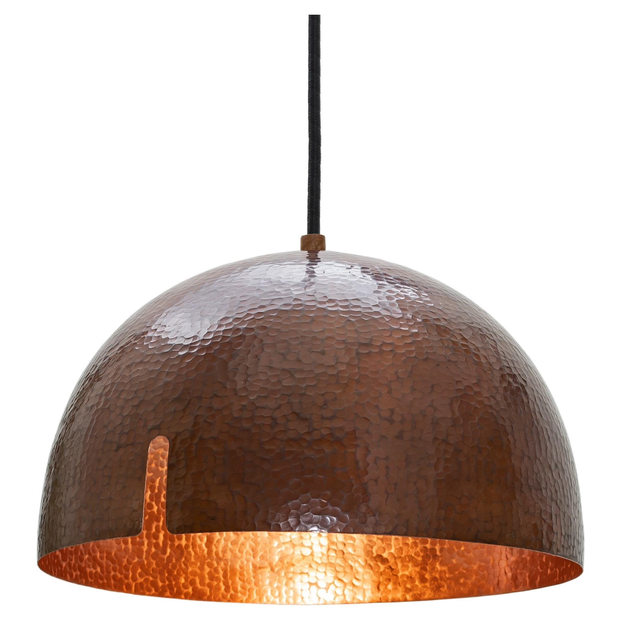 Hammered Copper Pendant Lamp Model F For Sale